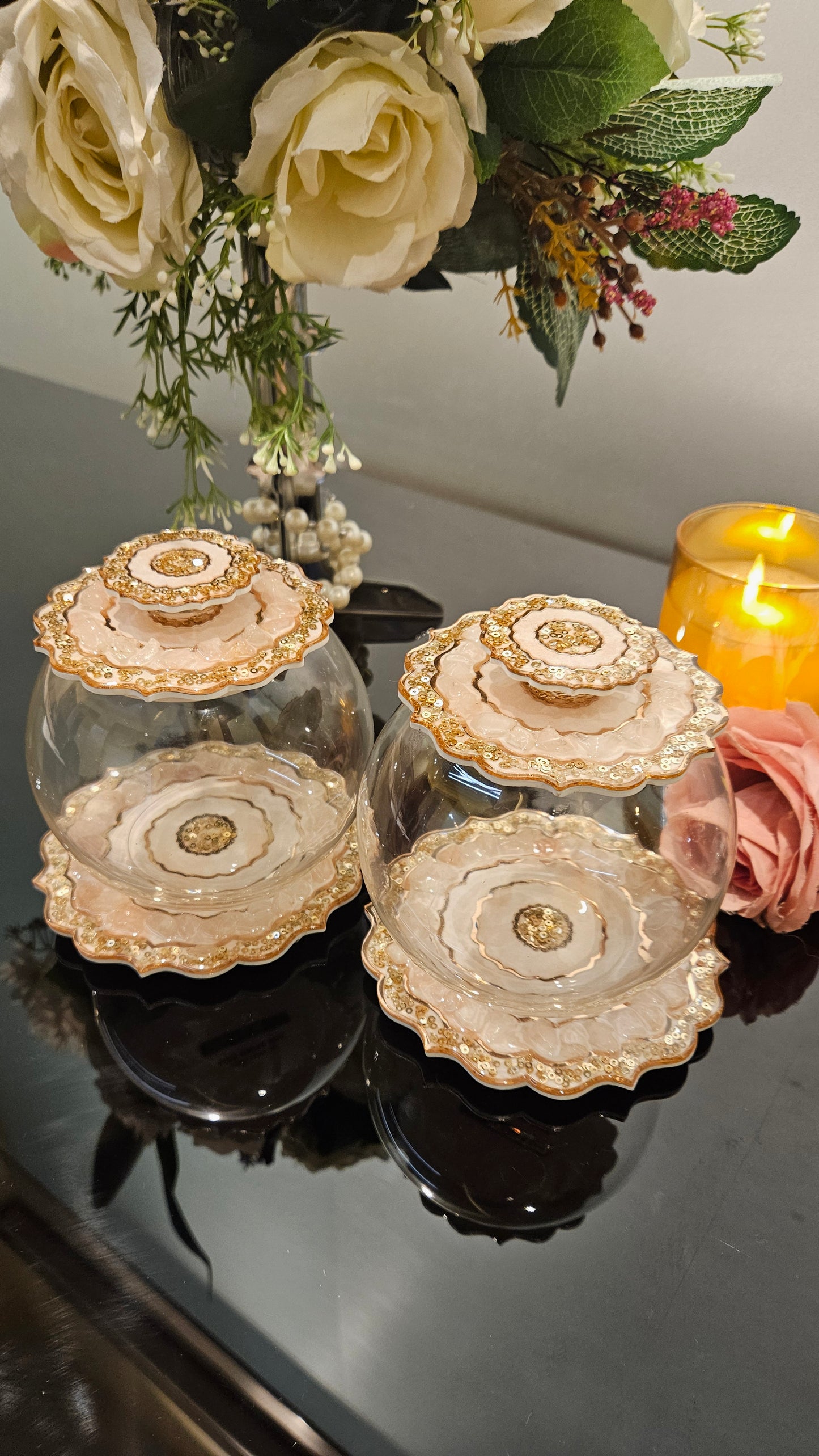Rose Gold Rose Stones: Jar With Lid (Set Of 1)