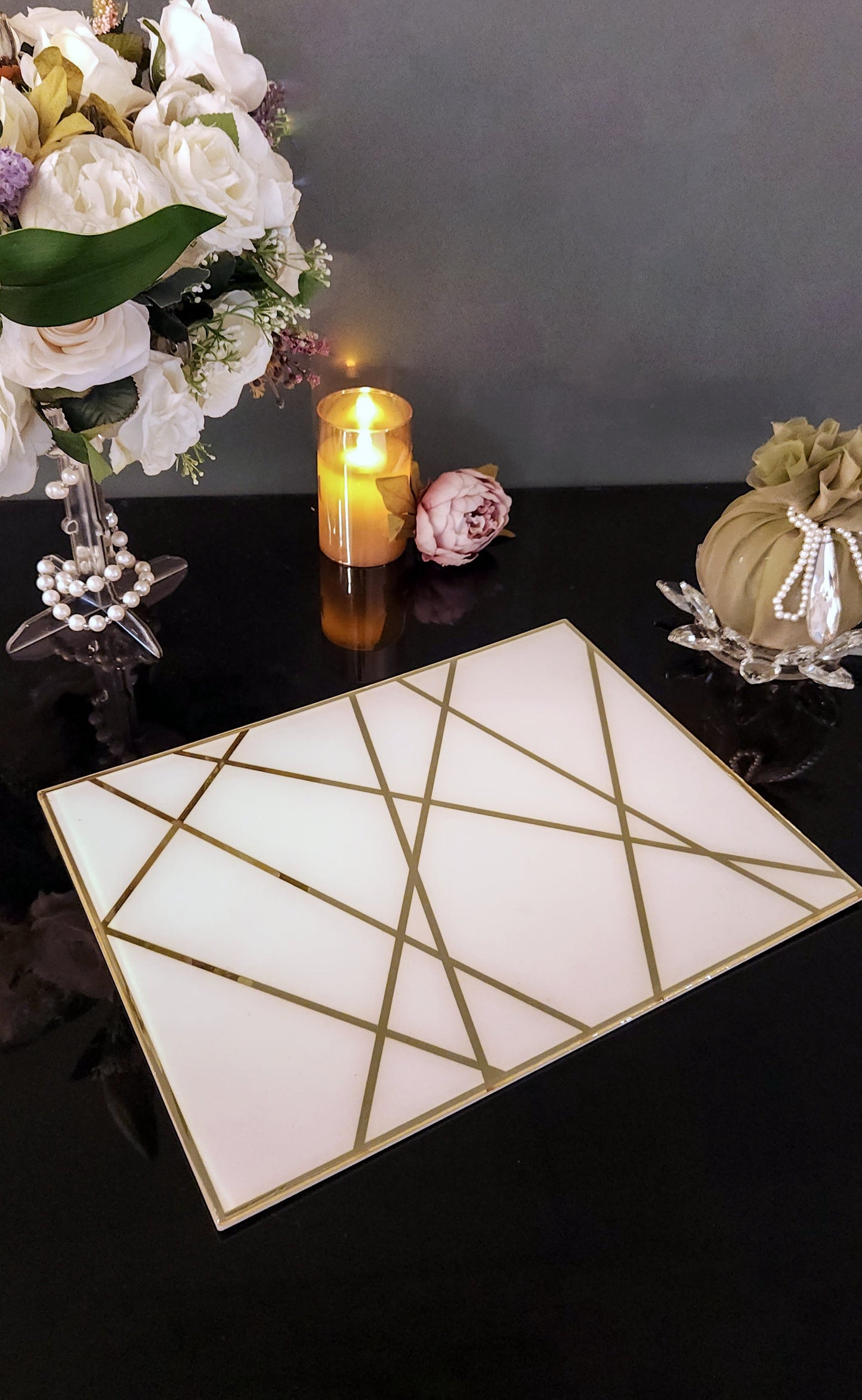 White & Gold Dancing Line: Rectangular Placemat