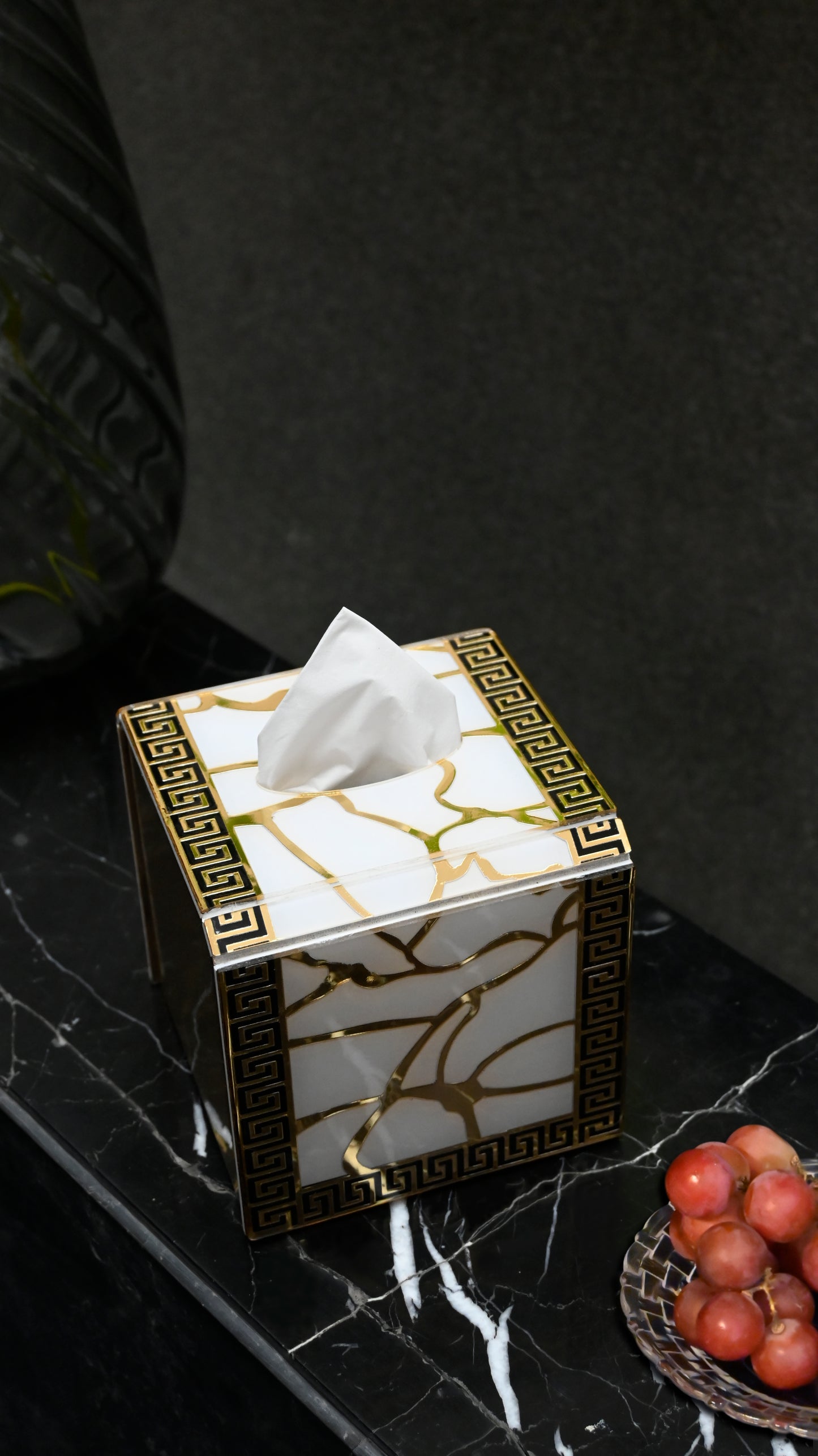 Broken Tree Black White Gold: Square Tissue Box