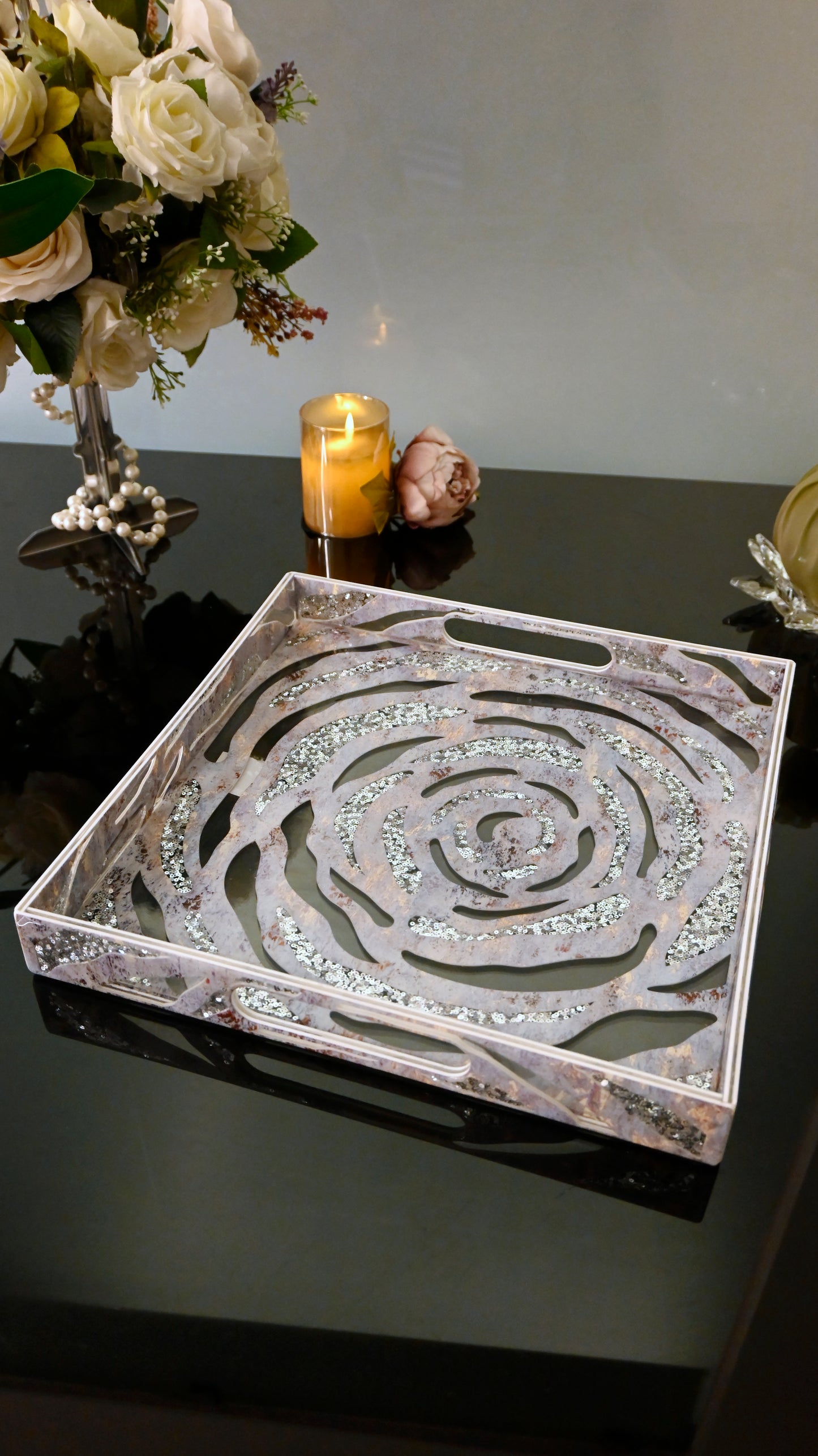 Lotus & Rosette Blue: 4 Wall Tray