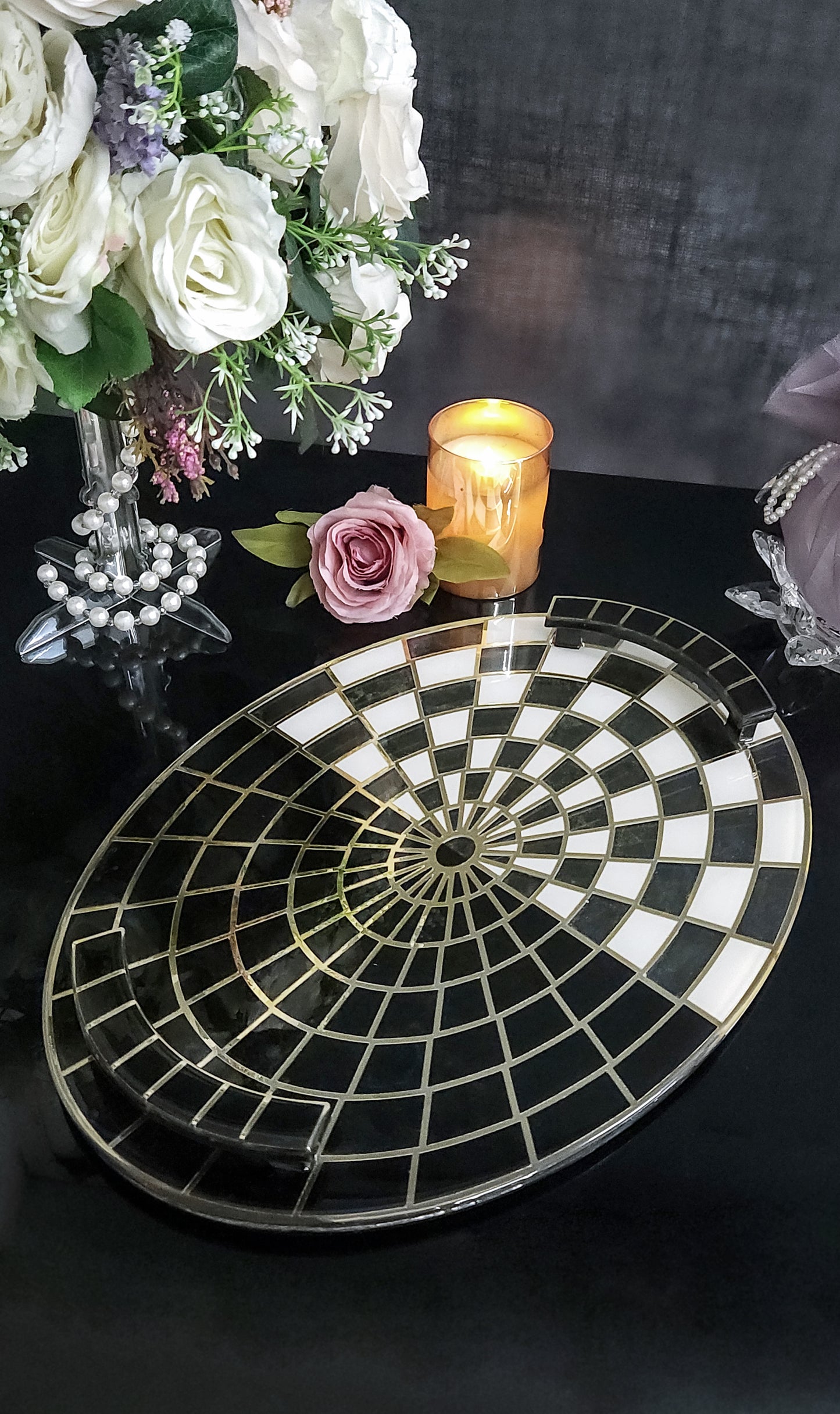 Black & White Gold Web: Oval Tray