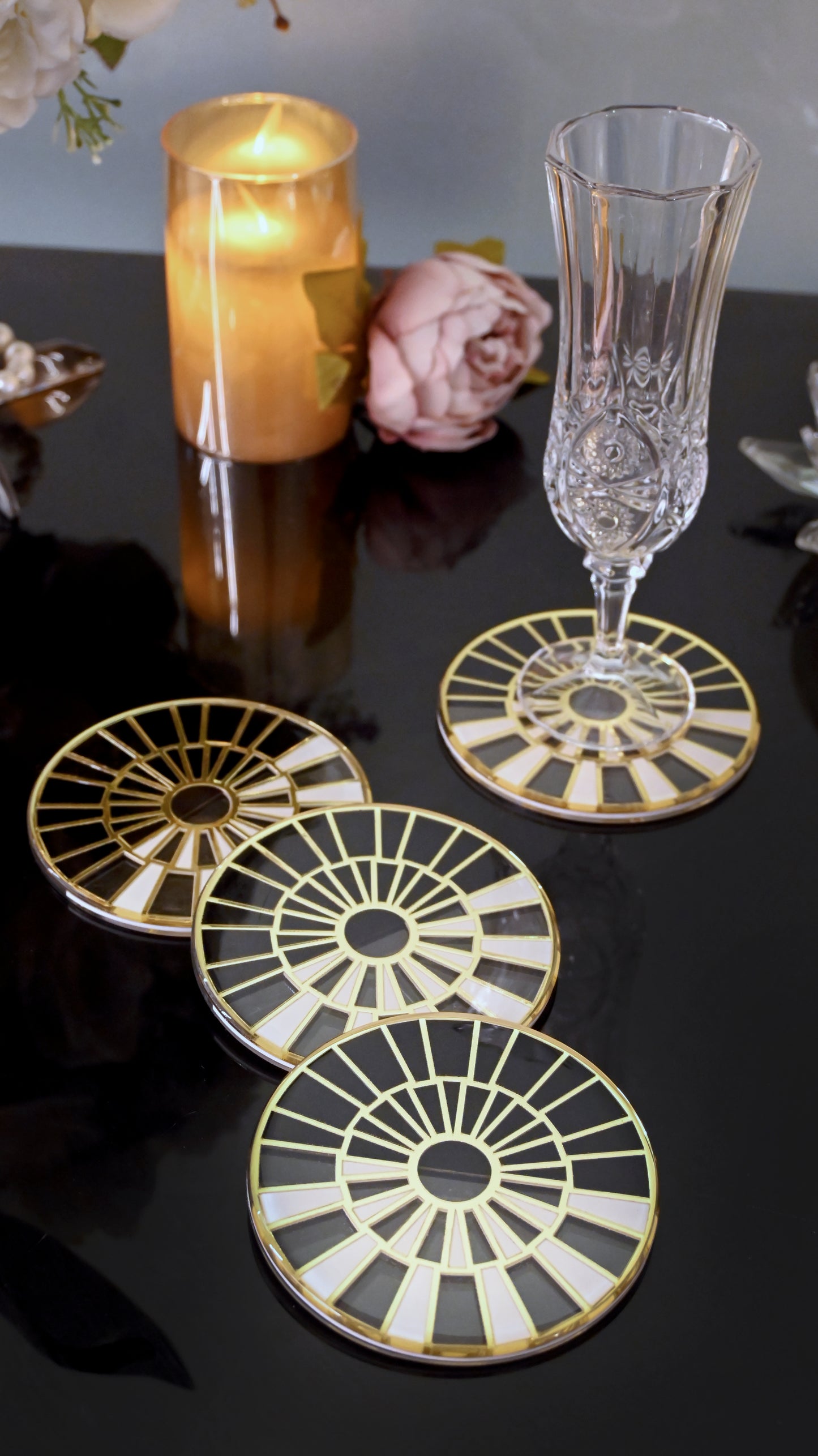 Black & White Gold Web: Coaster (Set Of 4)
