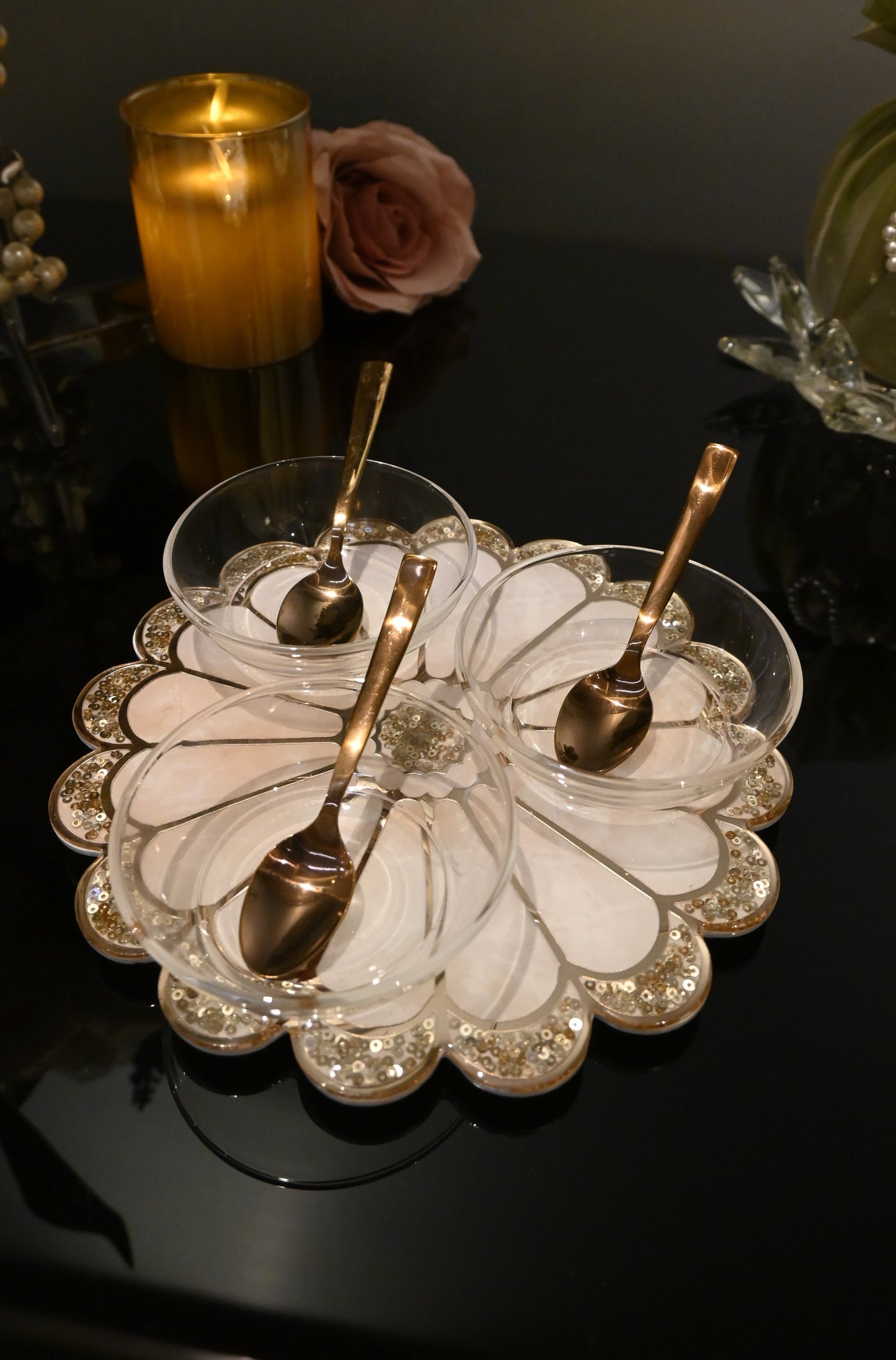 Daisy Rose Gold: 3-Bowl Platter