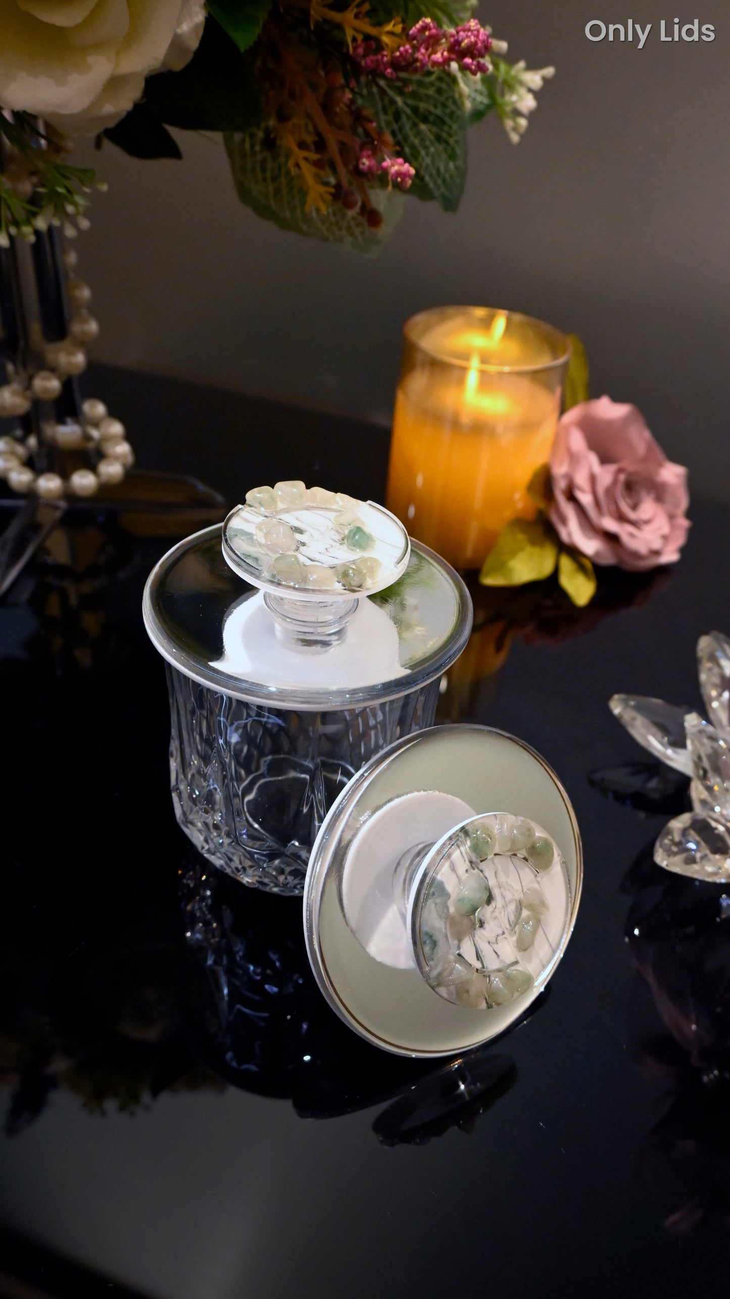 High-Low Stones Green: Lid (Set of 2)
