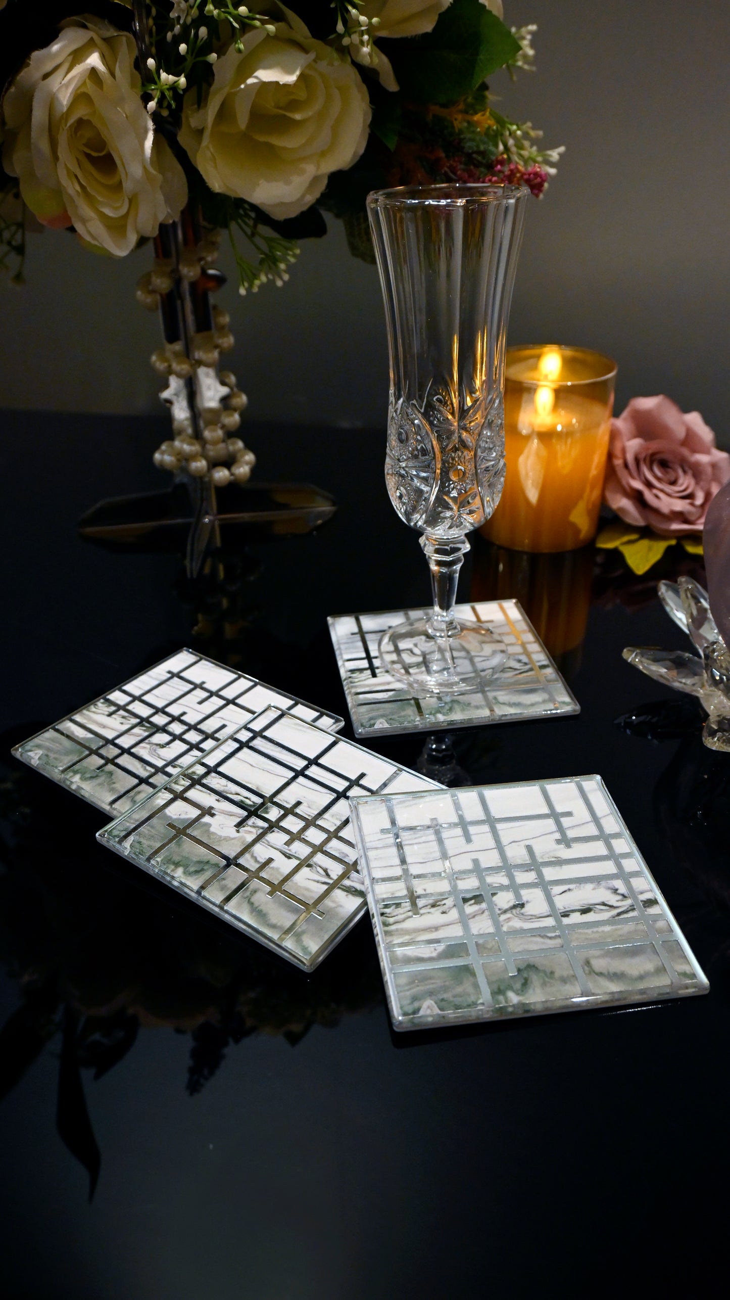 Linear Green With Silver: Coaster (Set Of 4)