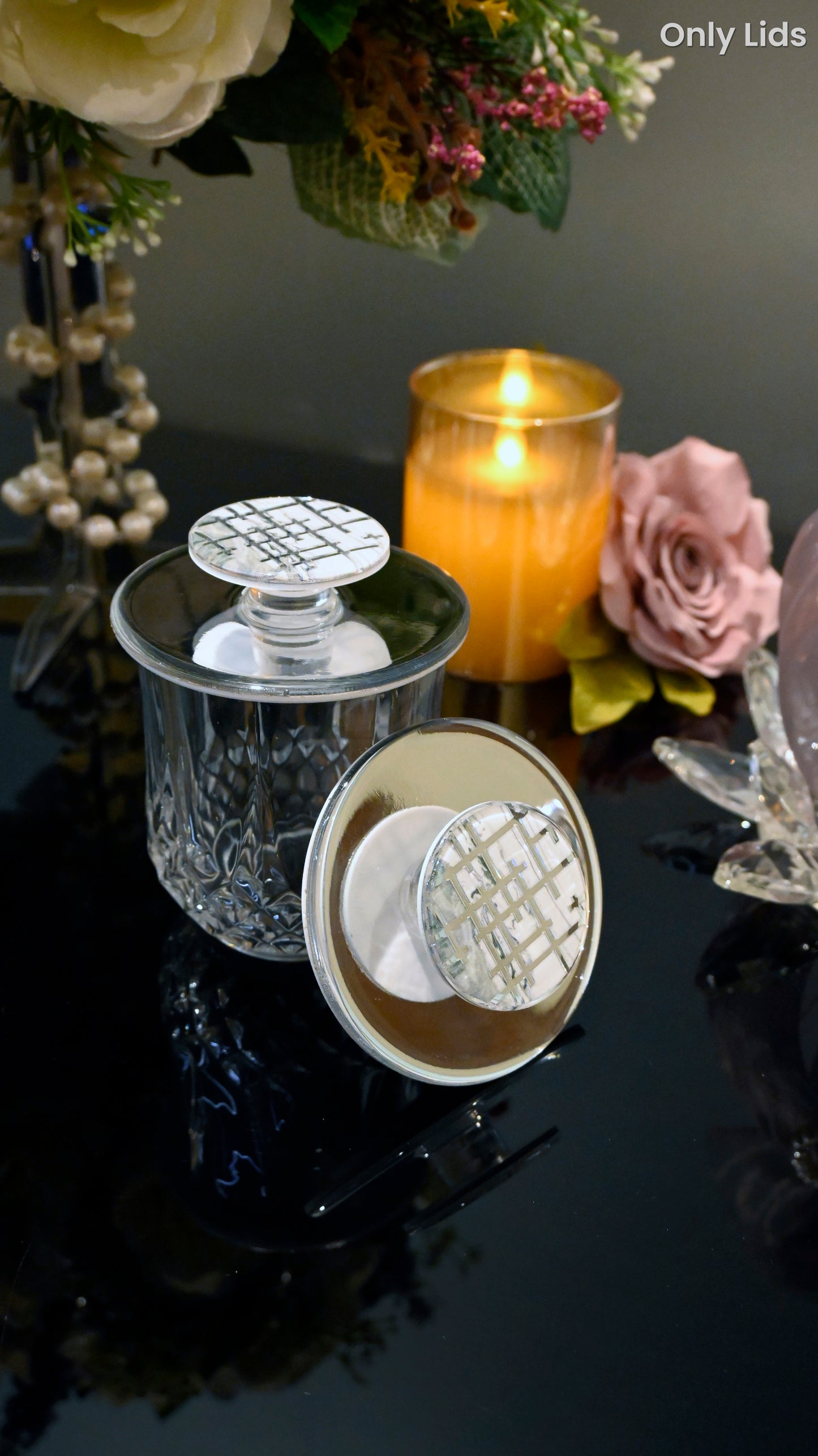 Linear Green With Silver: Lids (Set Of 2)