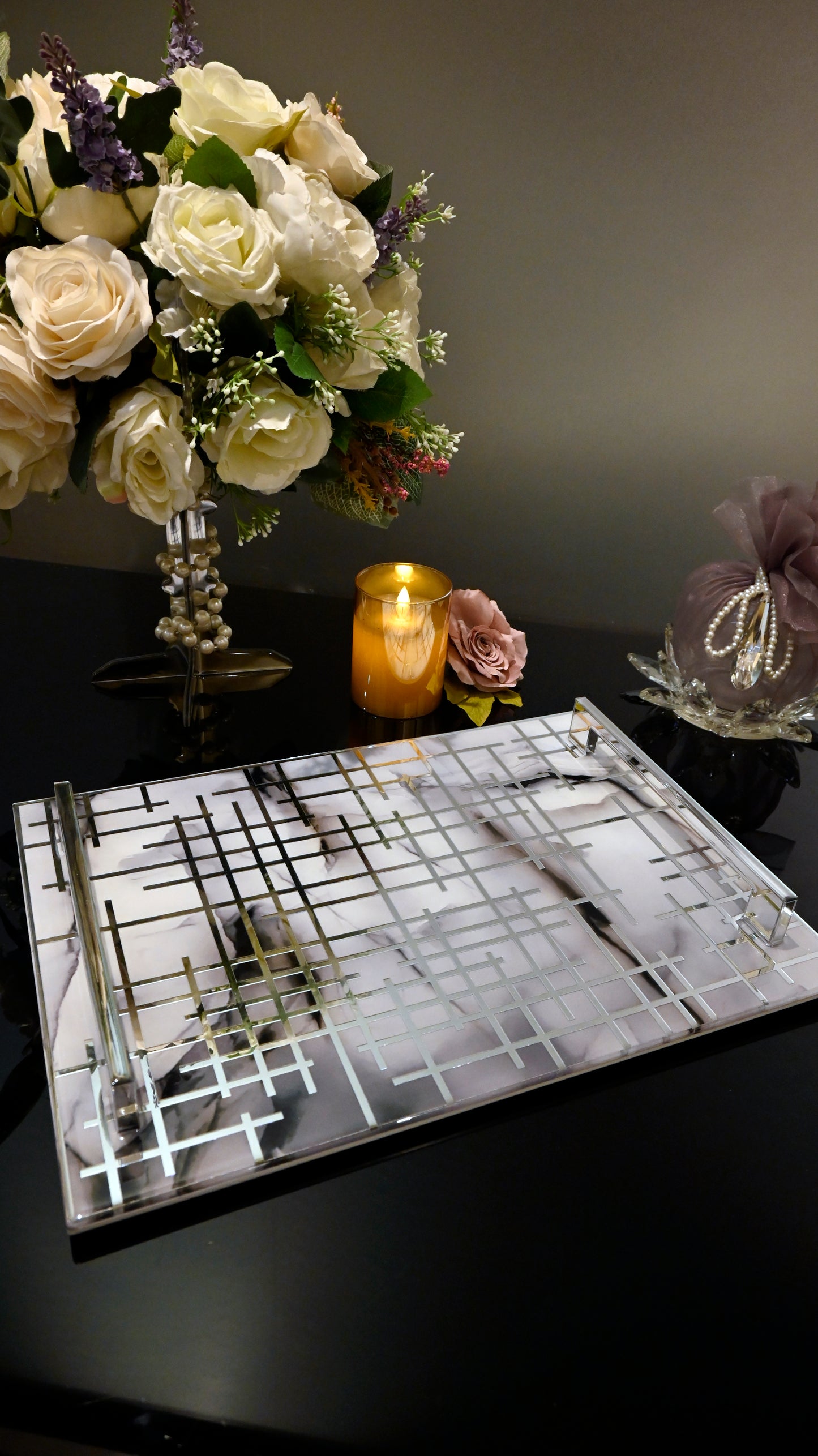 Linear Grey With Silver: Large Tray
