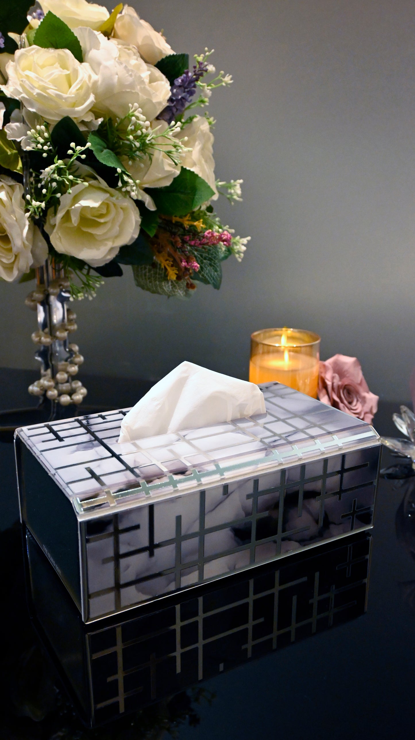 Linear Grey With Silver: Tissue Box