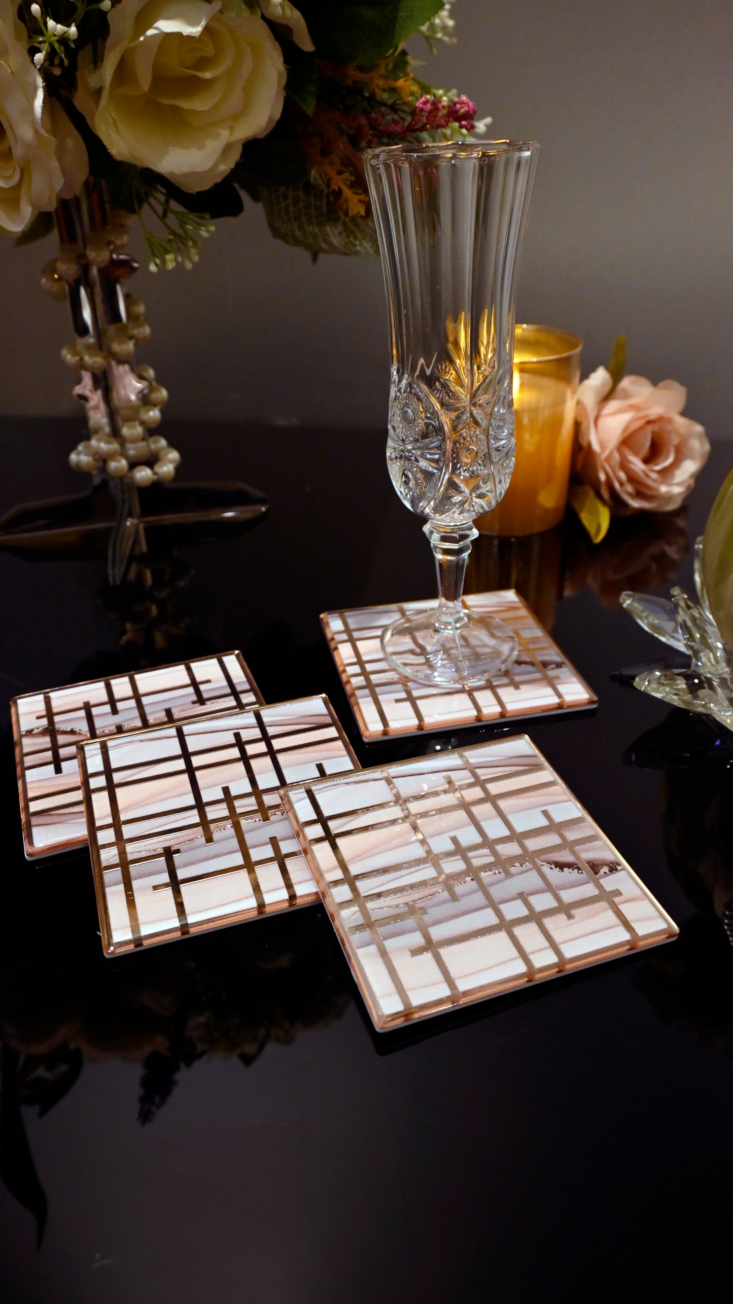 Linear Peach Wave With Rose Gold: Coaster (Set Of 4)