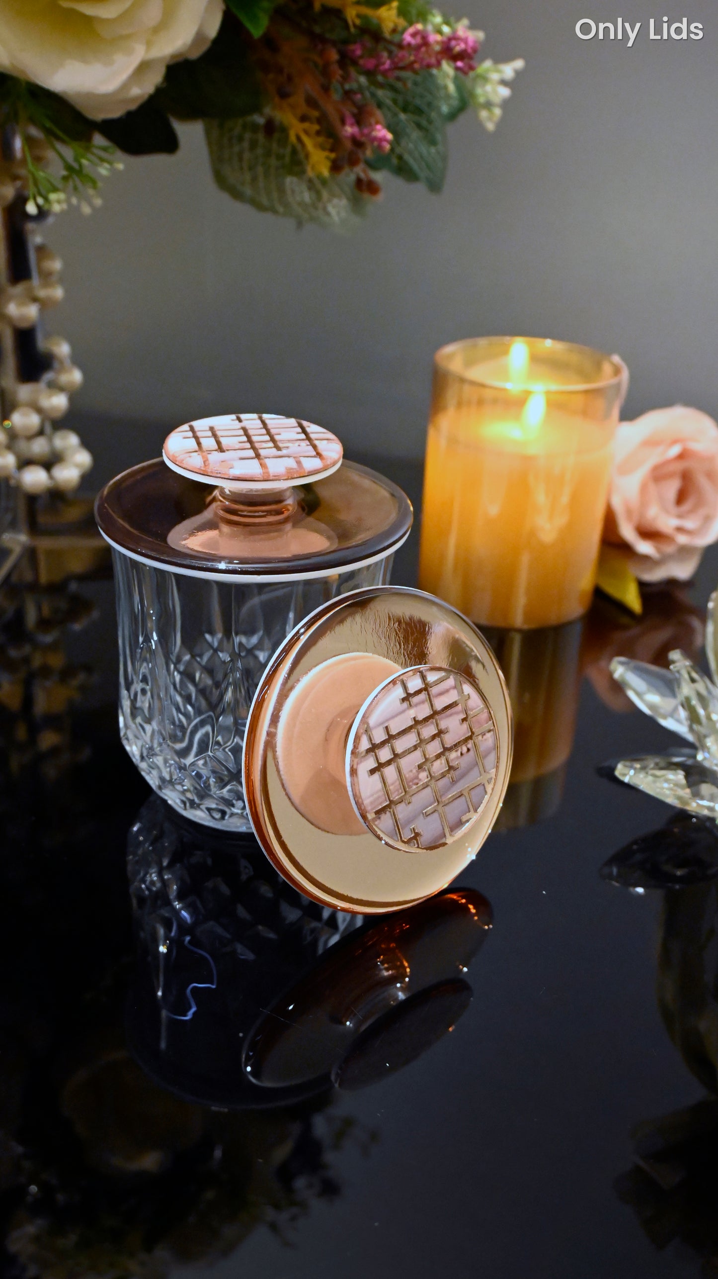 Linear Peach Wave With Rose Gold: Lid (Set Of 2)