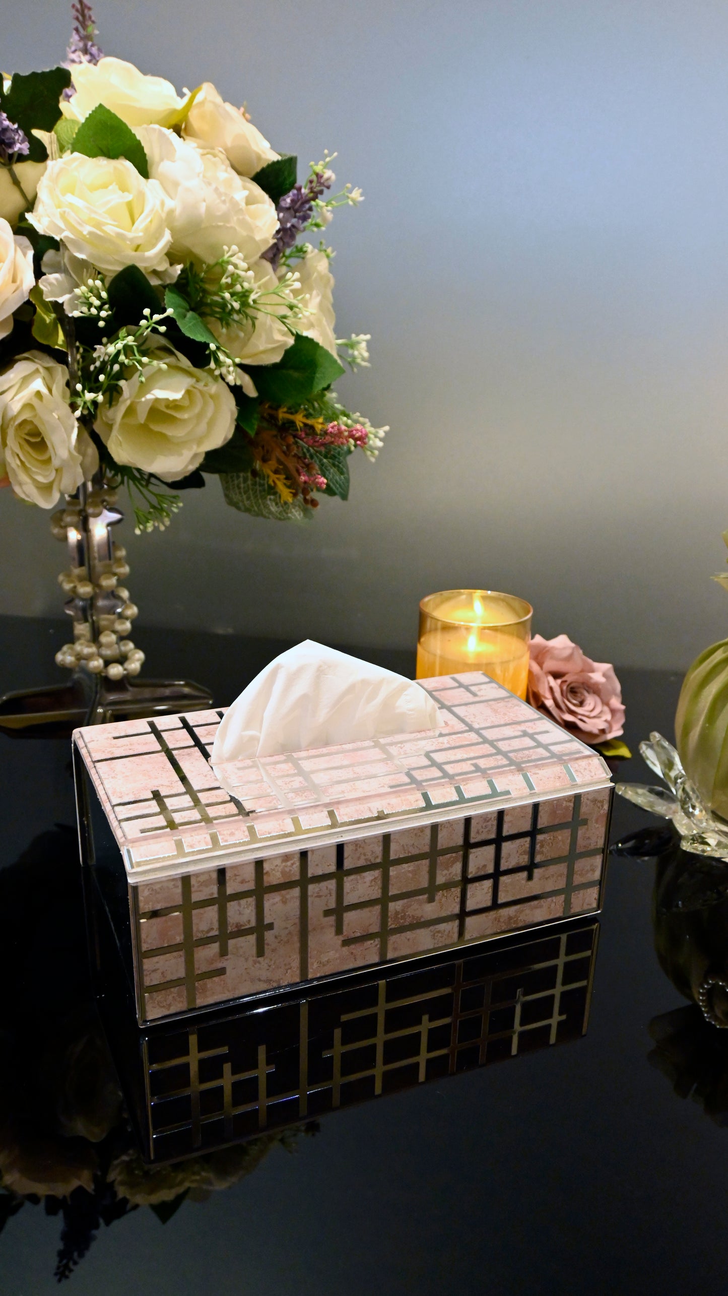 Linear Beige With Silver: Tissue Box