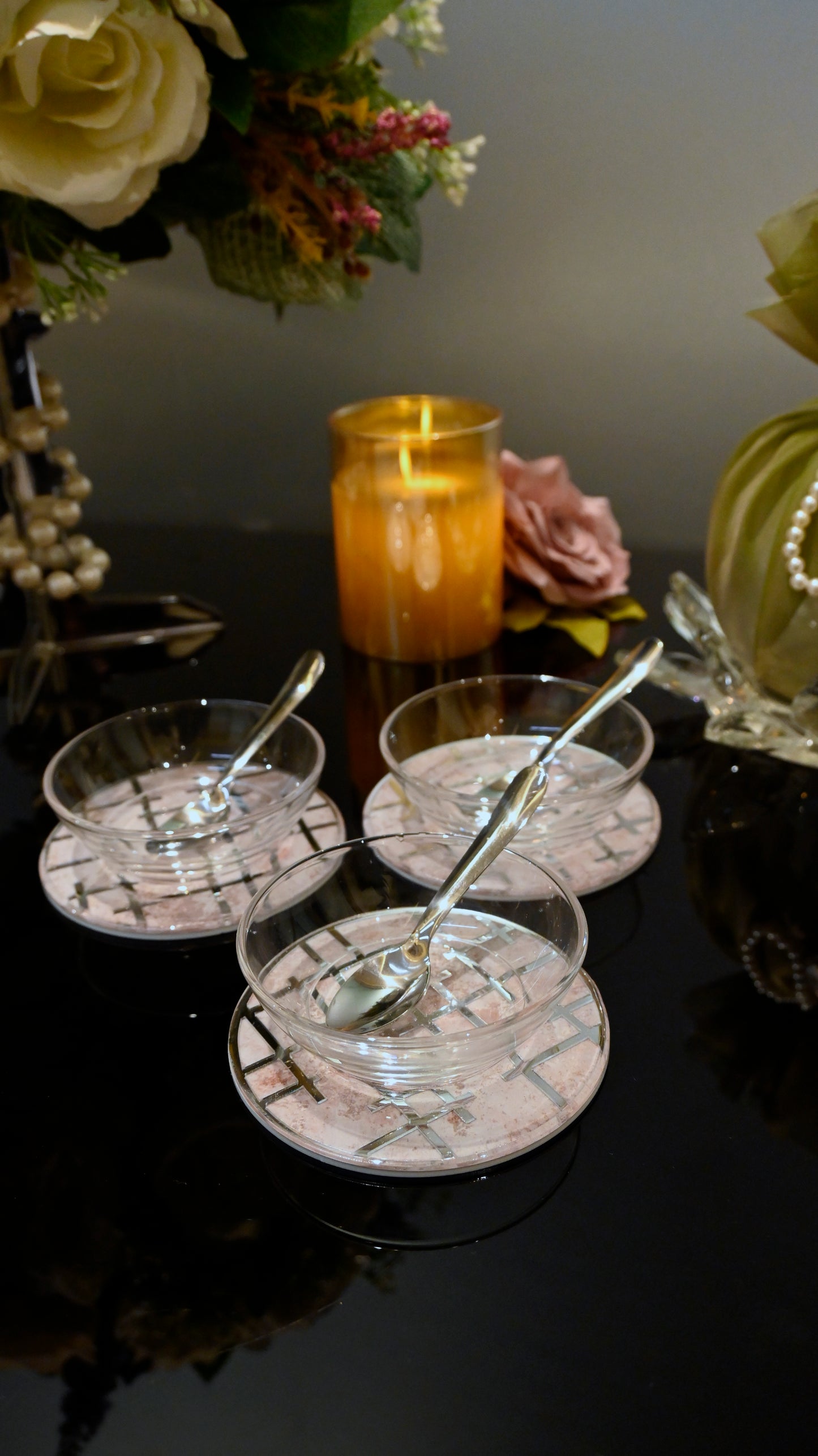 Linear Beige With Silver: Dip Bowl (Set Of 3)