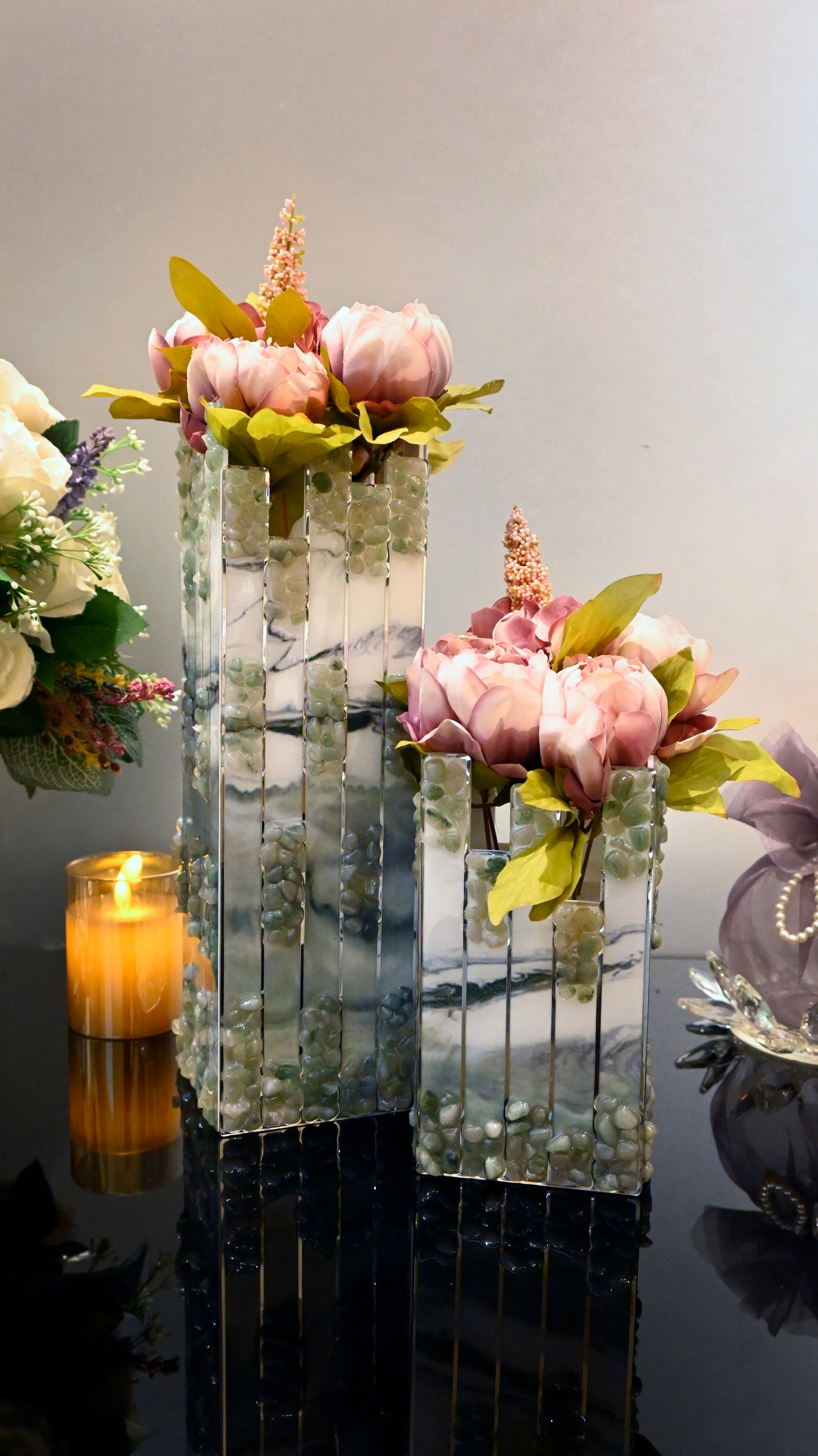 High-Low Stones Green: Medium Vase