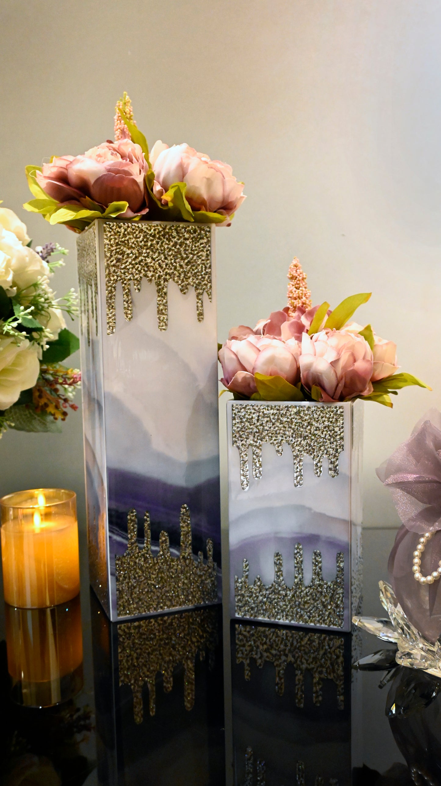 Crystal Droplets Blue: Long Vase