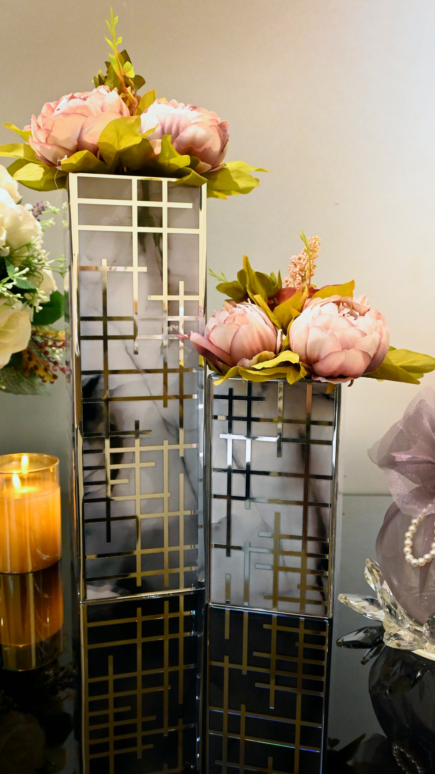 Linear Grey With Silver: Medium Vase