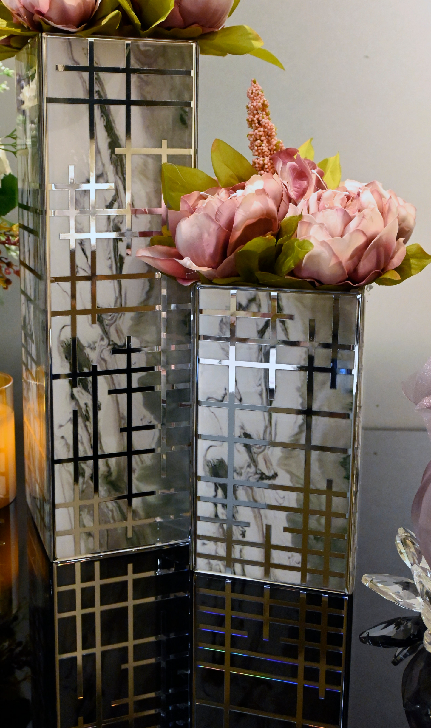 Linear Green With Silver: Medium Vase