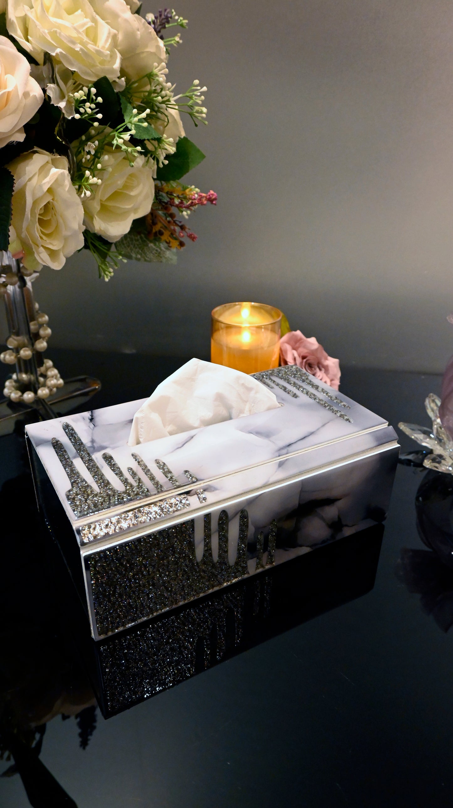Crystal Droplets Grey: Tissue Box