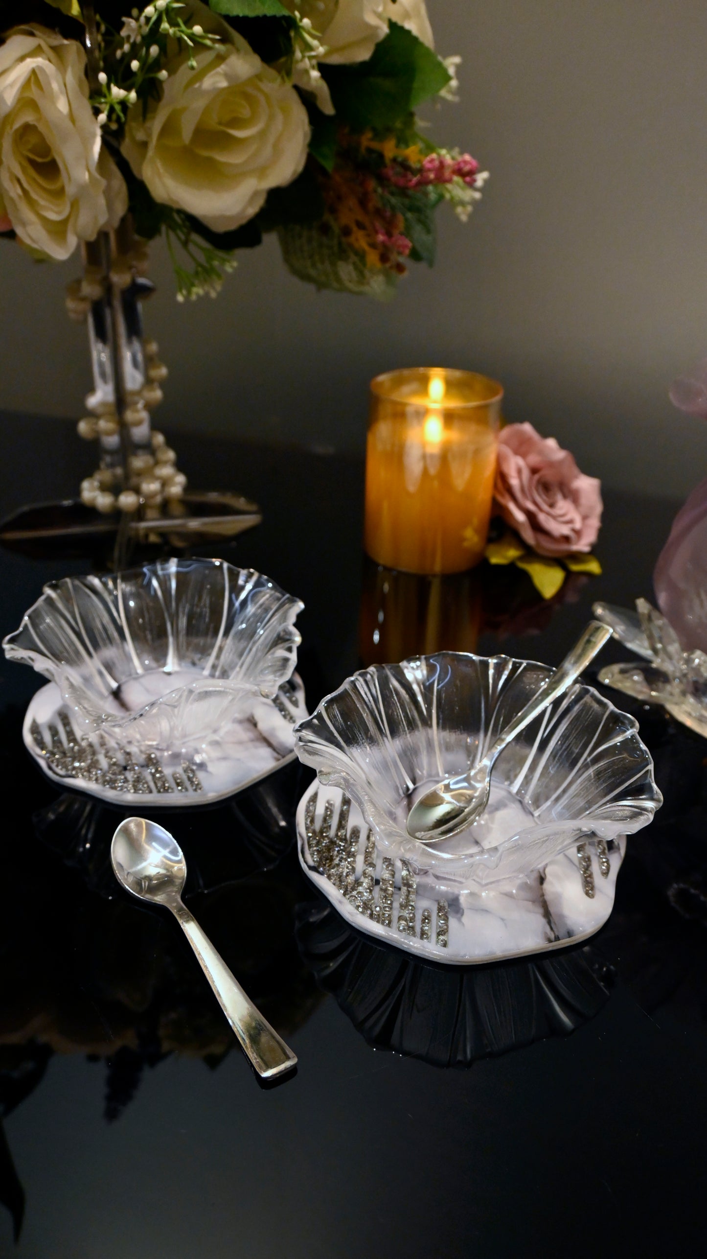 Crystal Droplets Grey: Flower Bowl (Set Of 2)