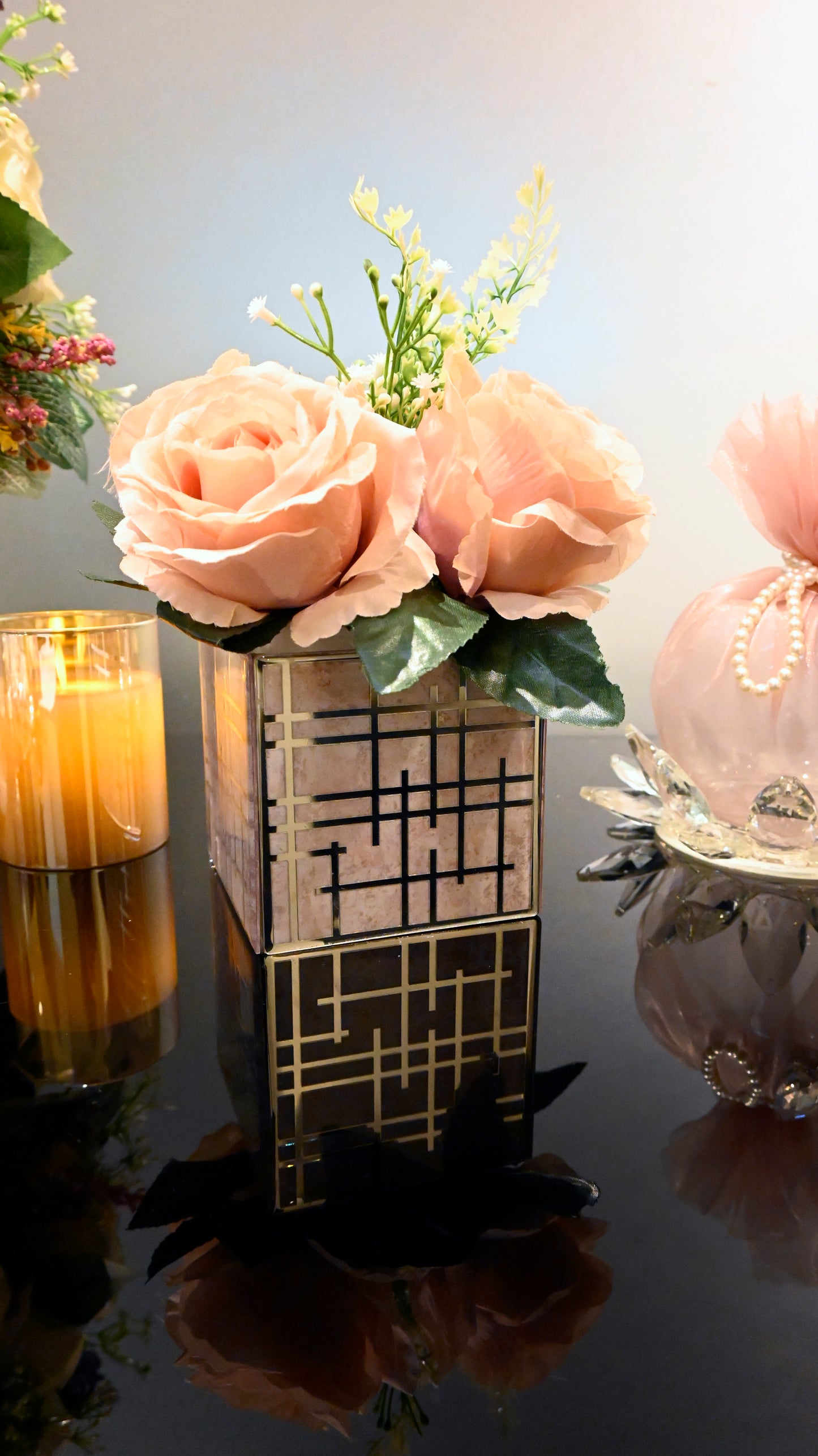 Linear Beige With Silver: Small Vase