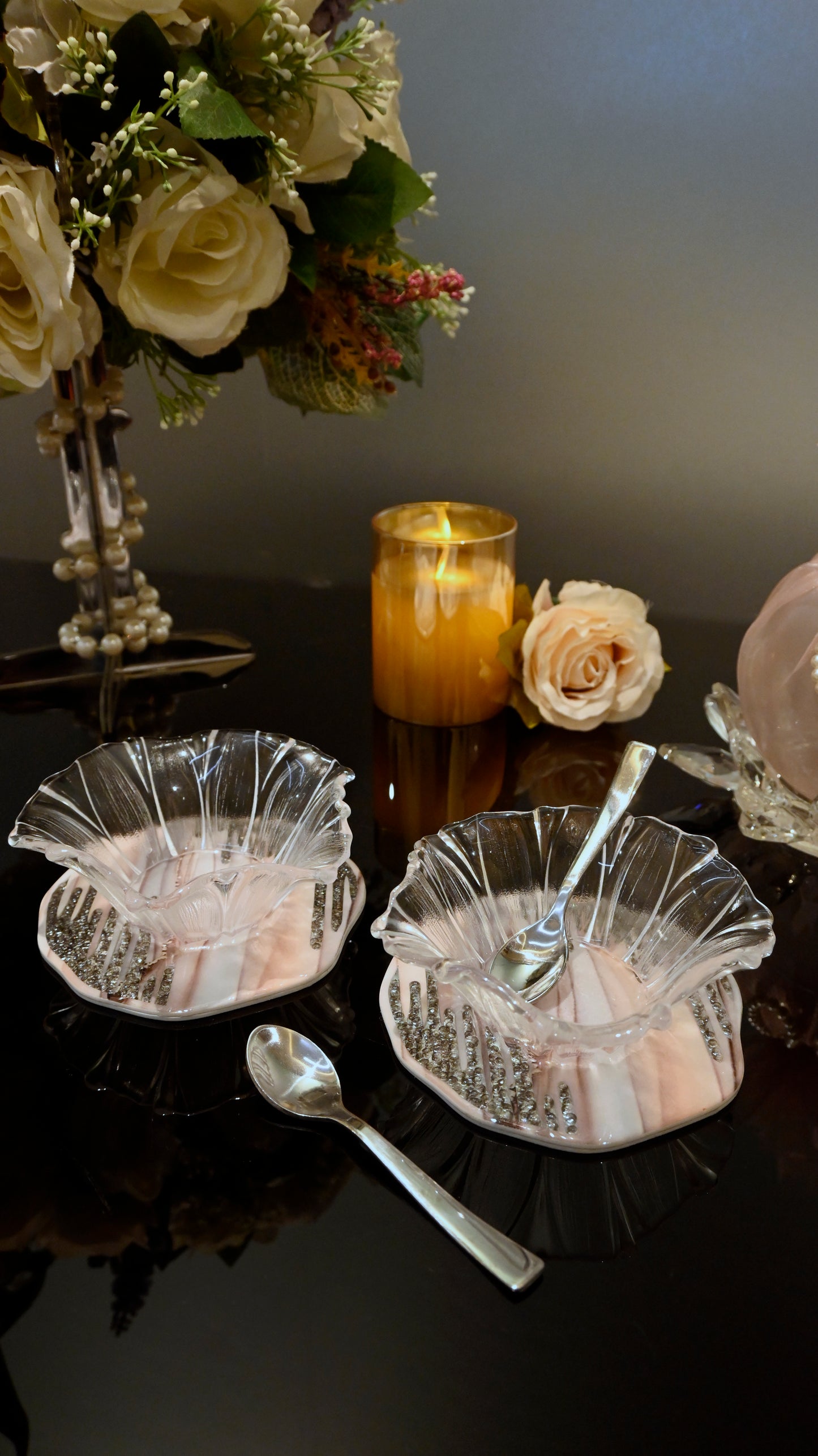 Crystal Droplets Peach Wave: Flower Bowl (Set Of 2)
