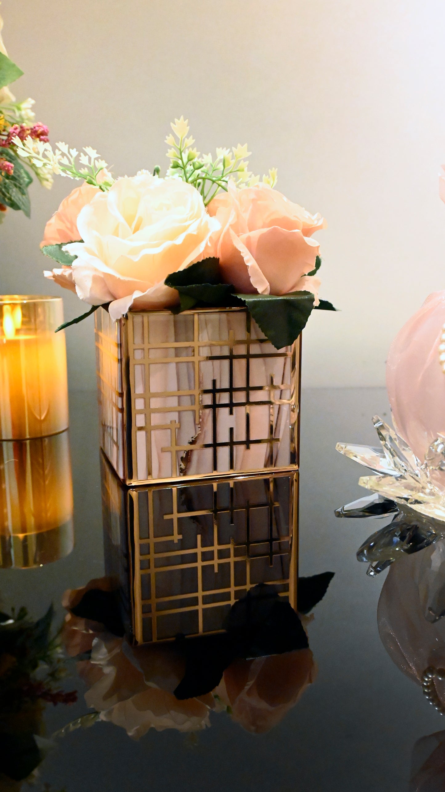 Linear Peach Wave With Rose Gold: Small Vase