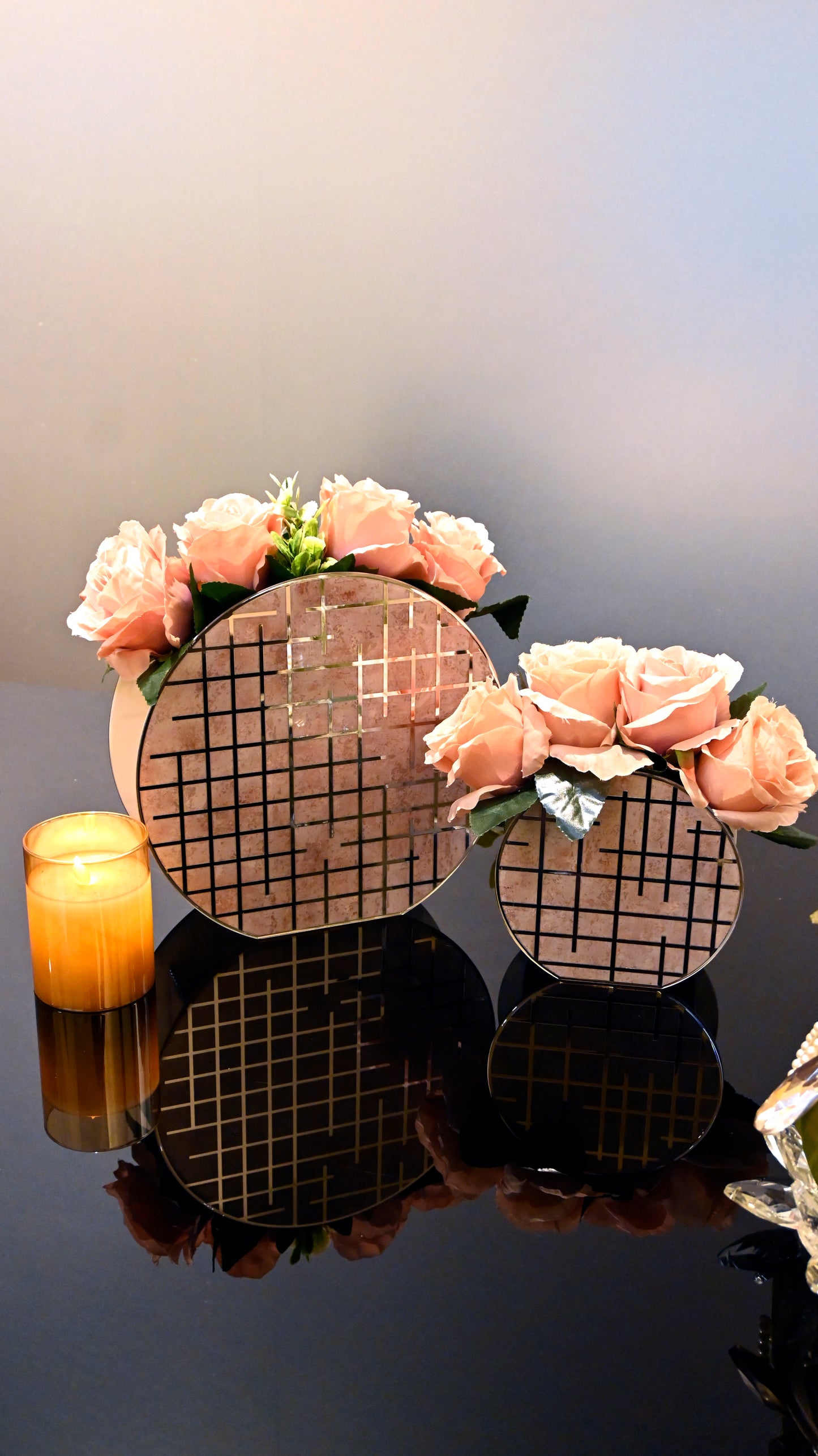 Linear Beige With Silver: 10" Vase