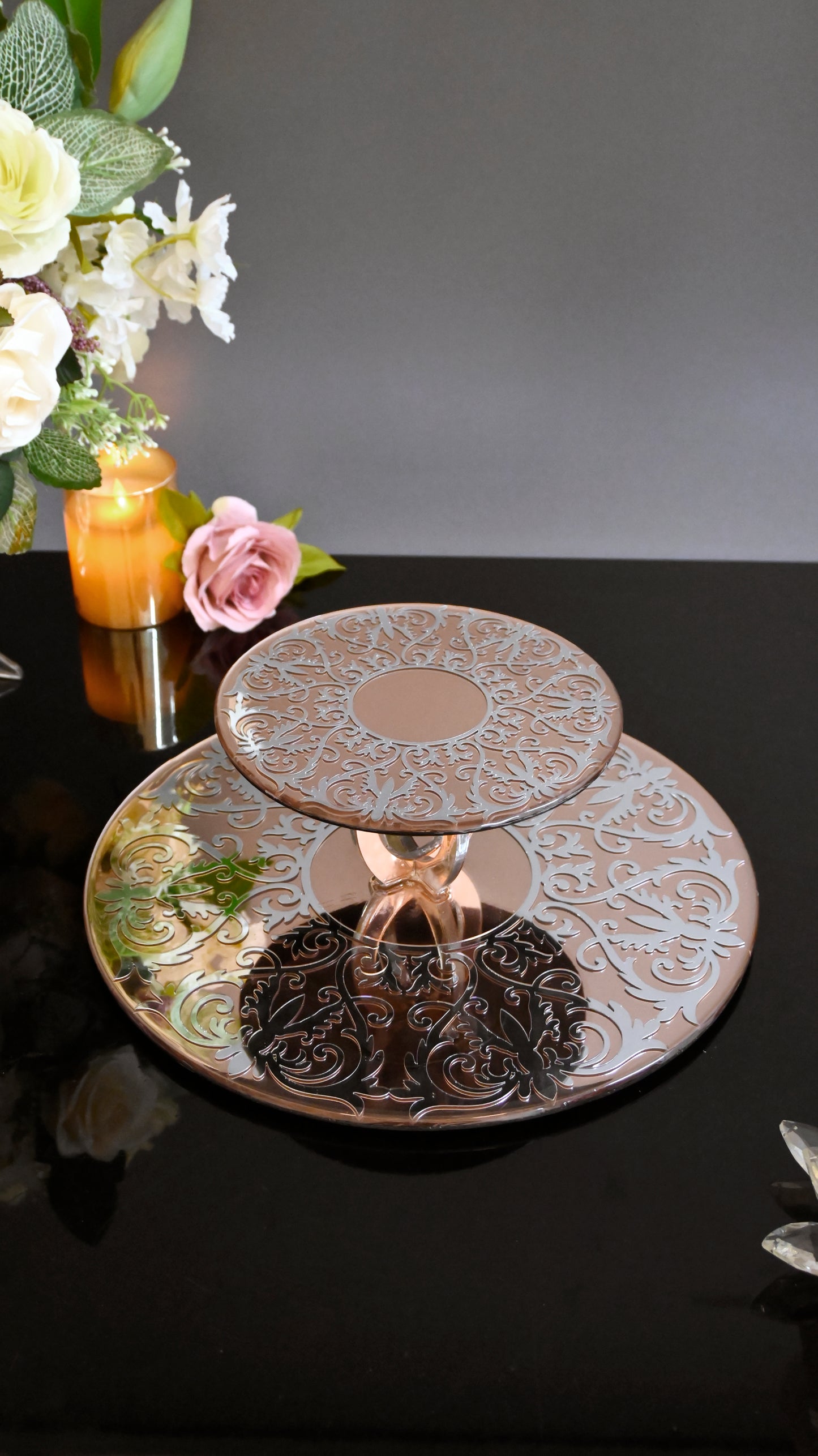 Rose Gold Silver Royal: 2 Layer Cake Stand