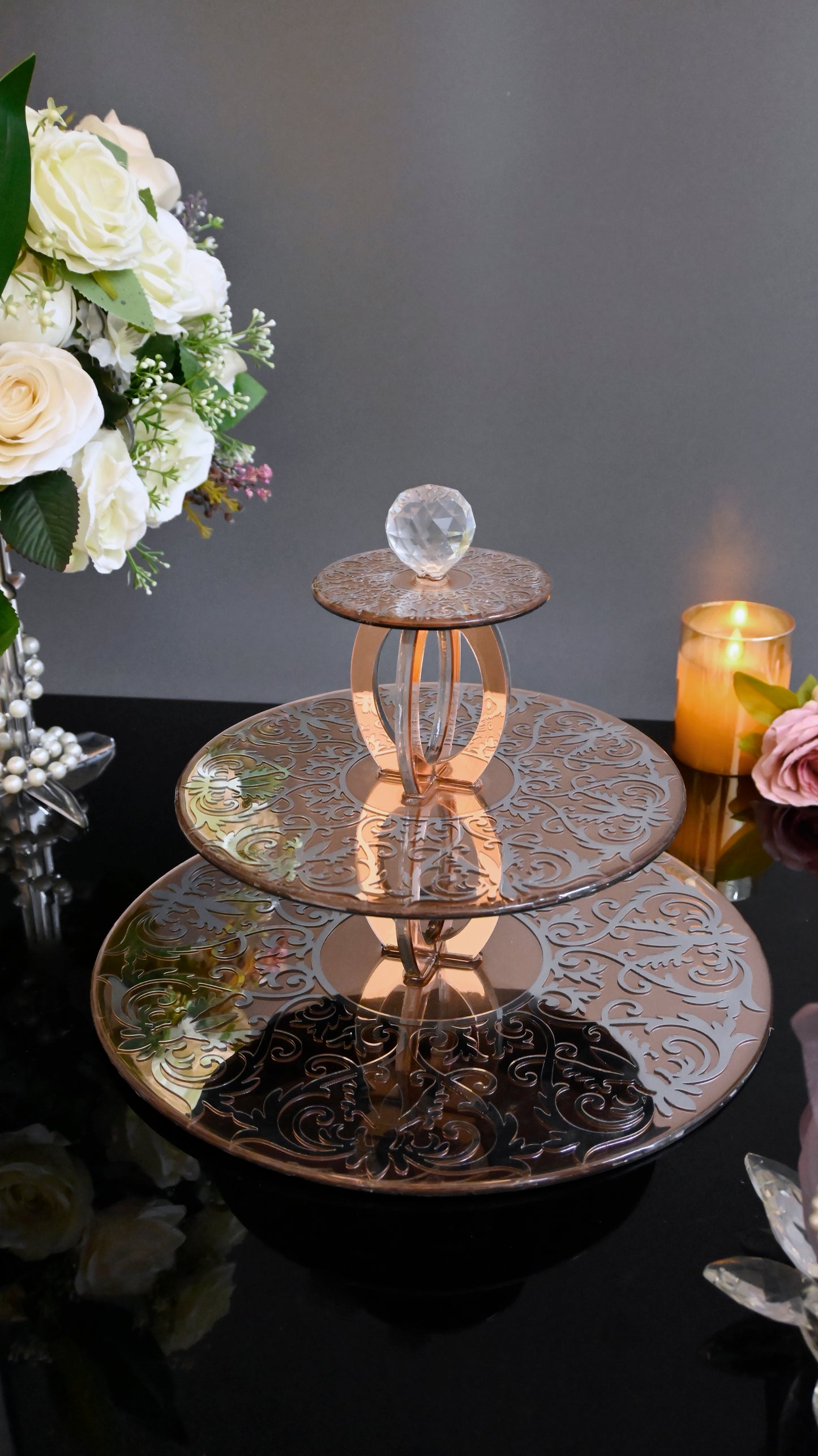 Rose Gold Silver Royal: 3 Layer Cake Stand