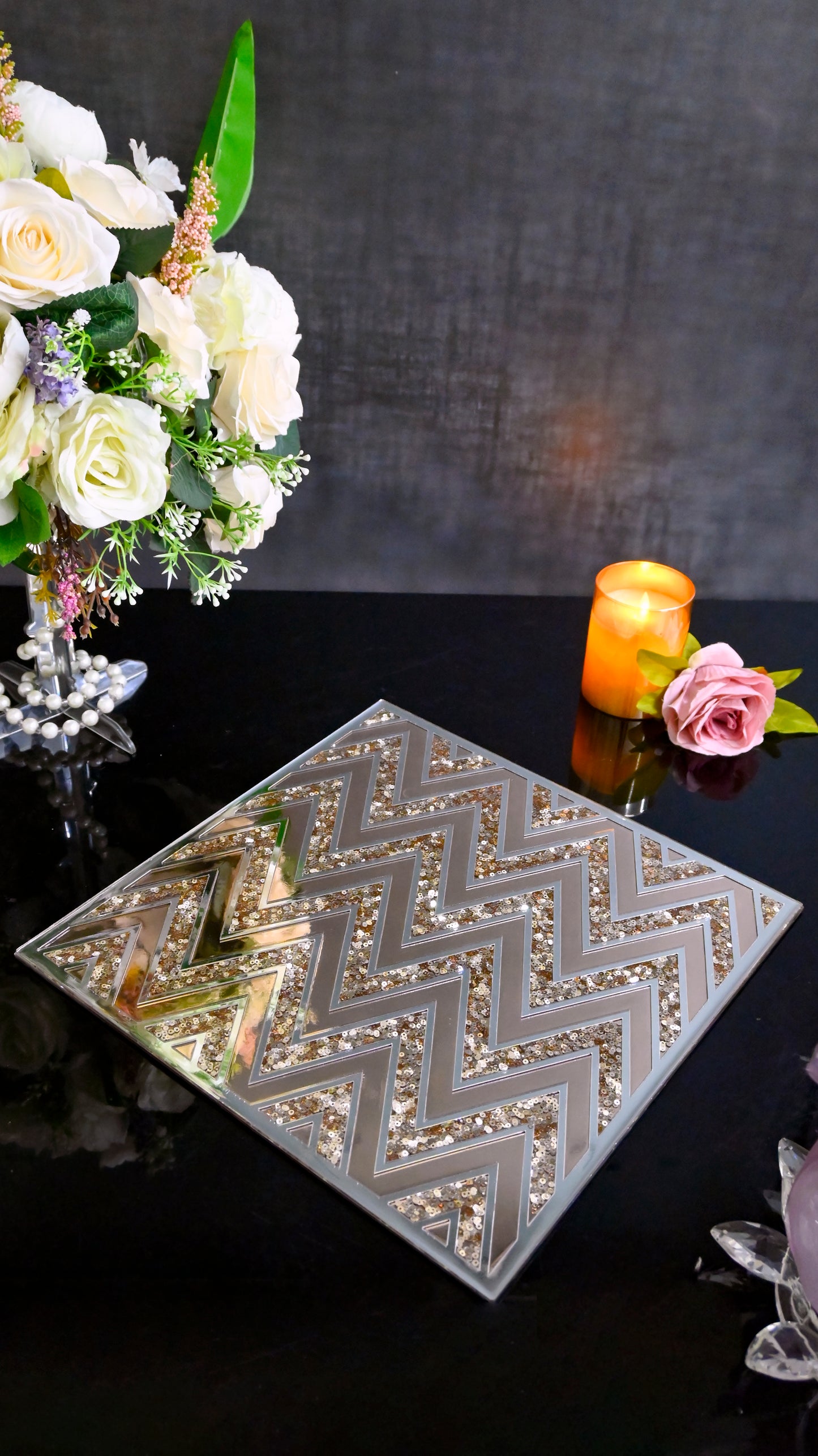 Rose Gold & Silver Sequins Chevron: Rectangular Placemat