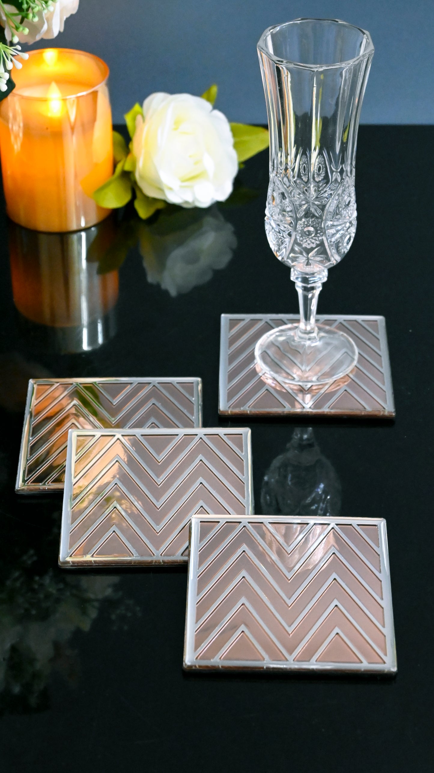 Rose Gold & Silver Chevron: Coaster (Set Of 4)