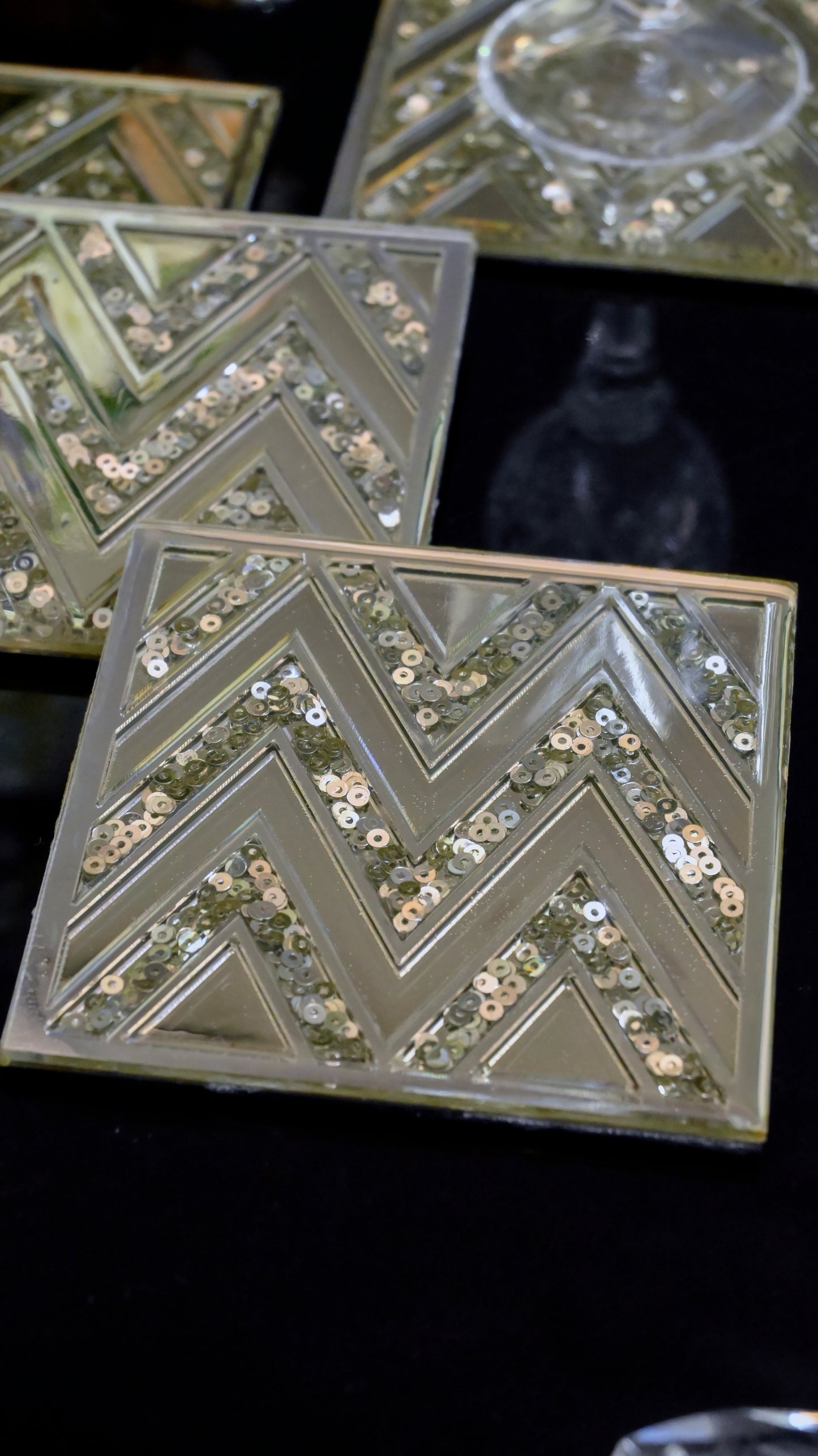 Silver Sequins Chevron: Coaster (Set Of 4)