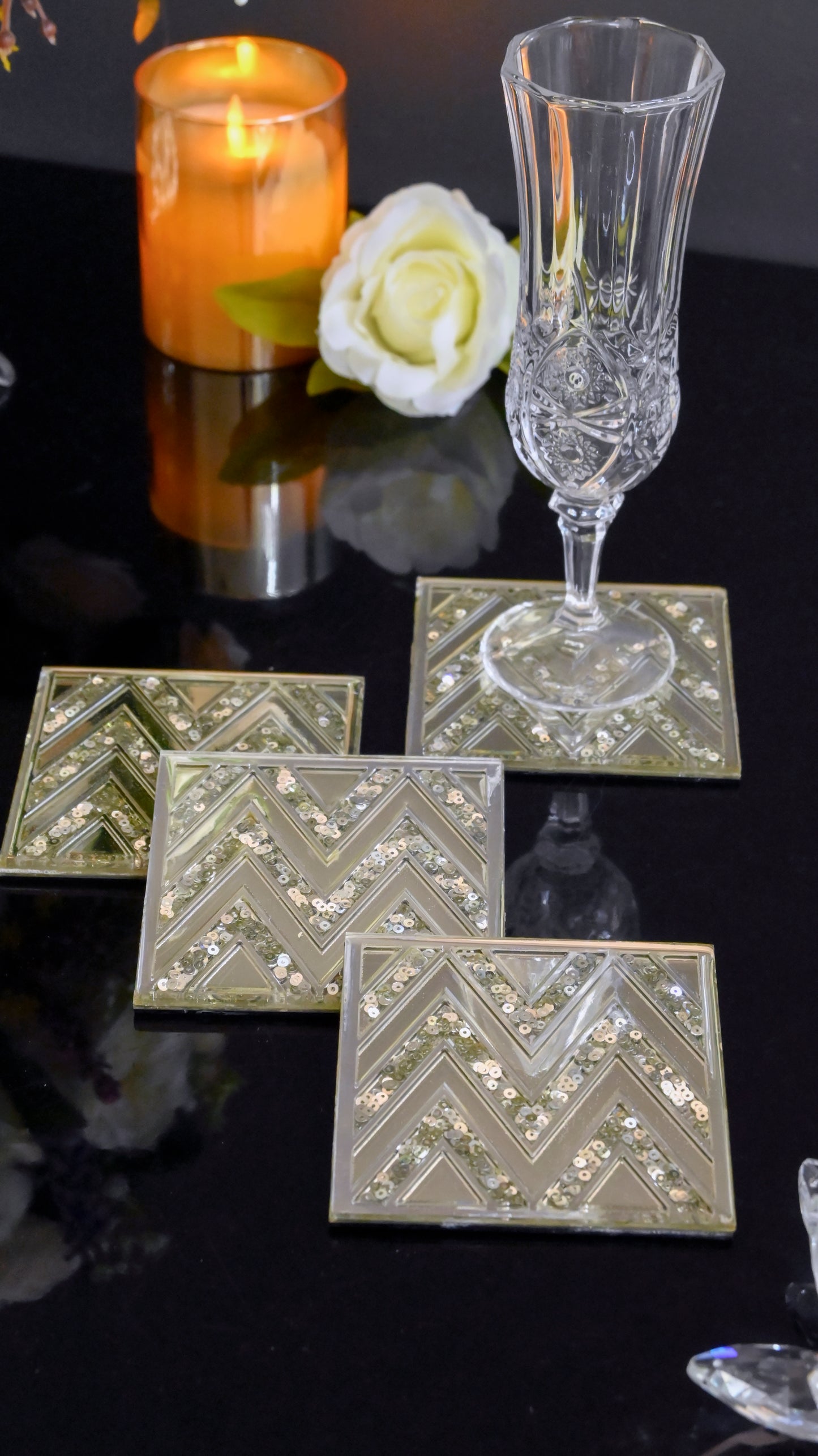 Silver Sequins Chevron: Coaster (Set Of 4)
