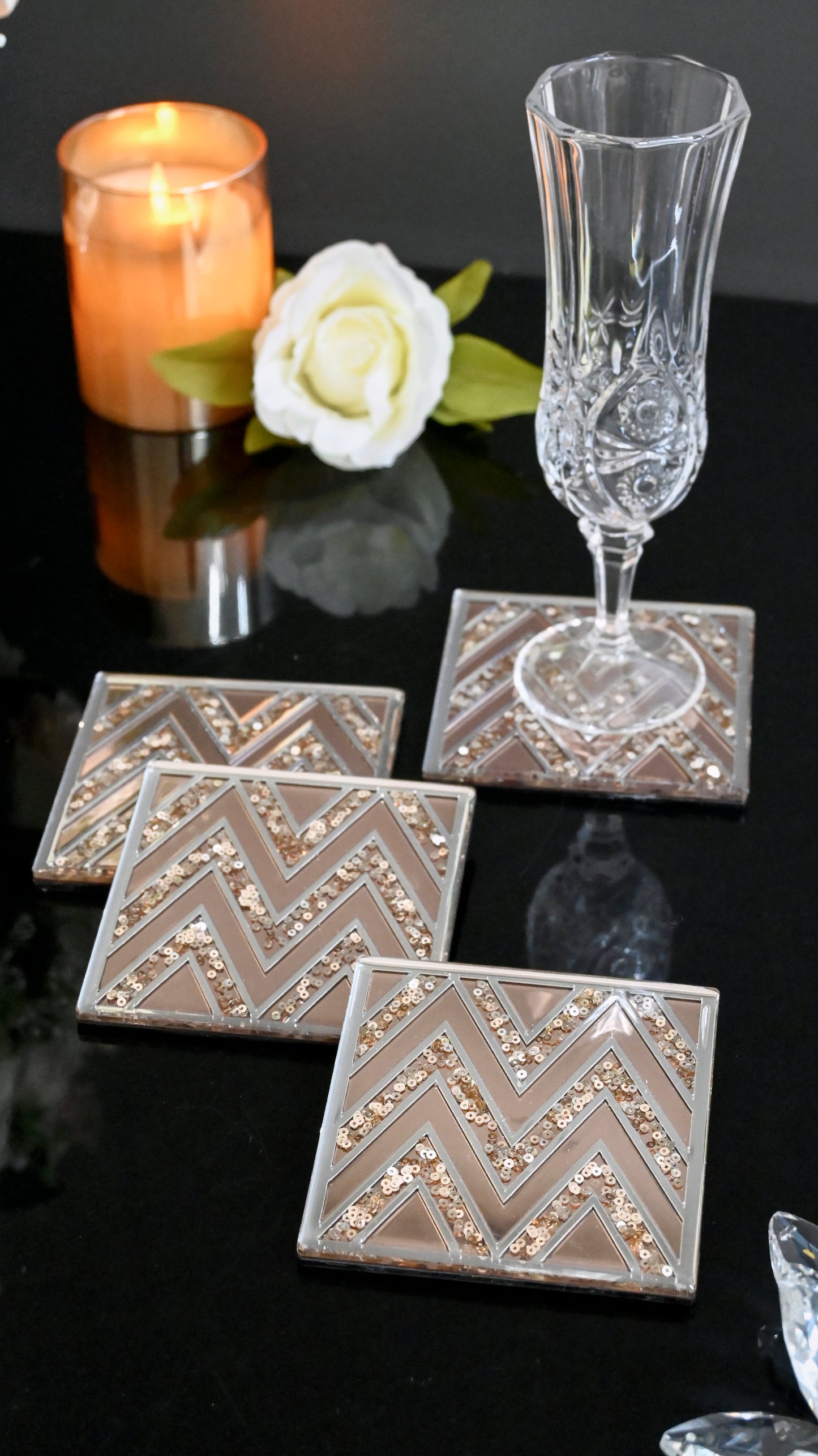 Rose Gold Silver Sequins Chevron: Coaster (set Of4)