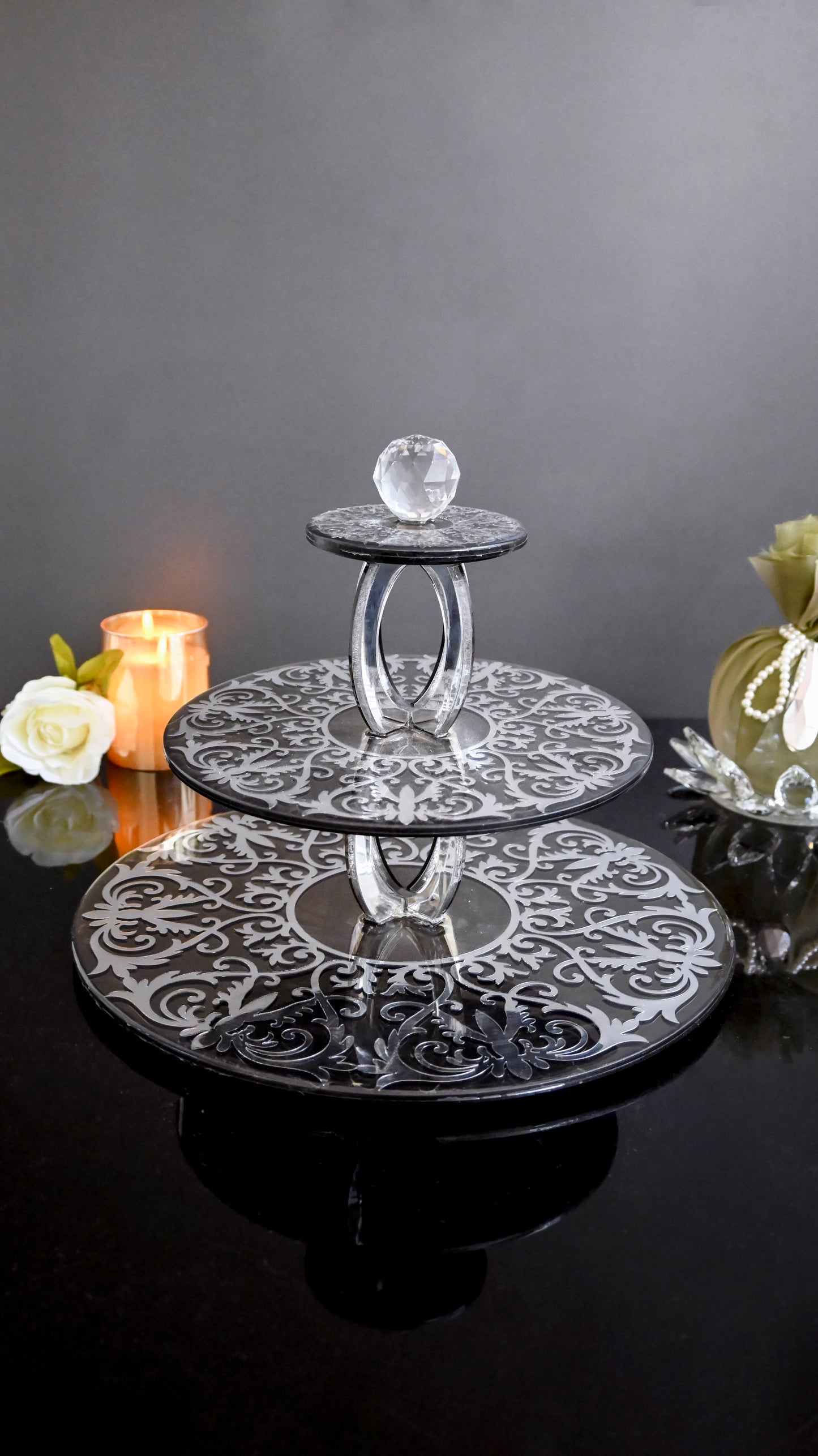Grey Silver Royal: 3 Layer Cake Stand