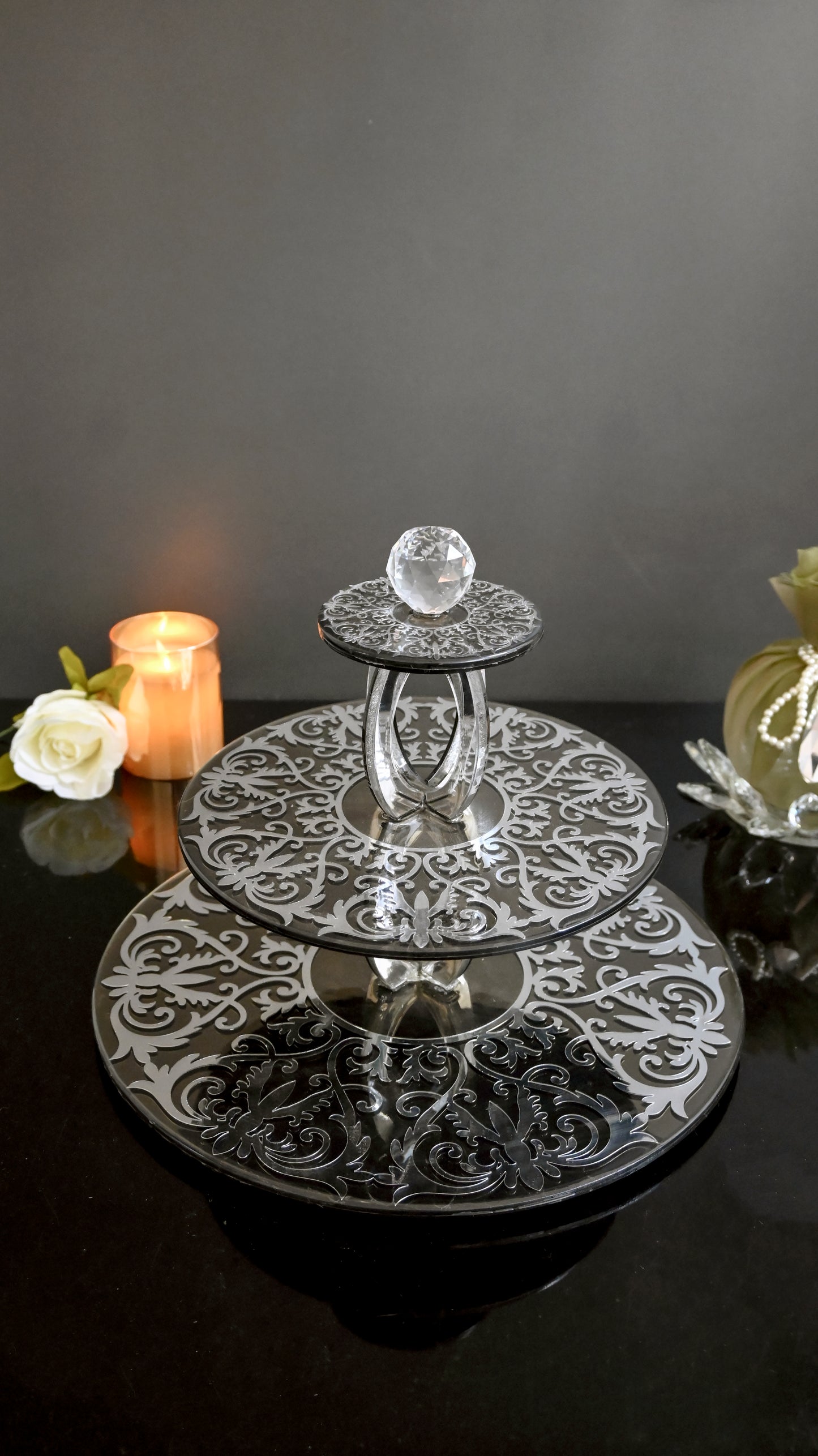 Grey Silver Royal: 3 Layer Cake Stand