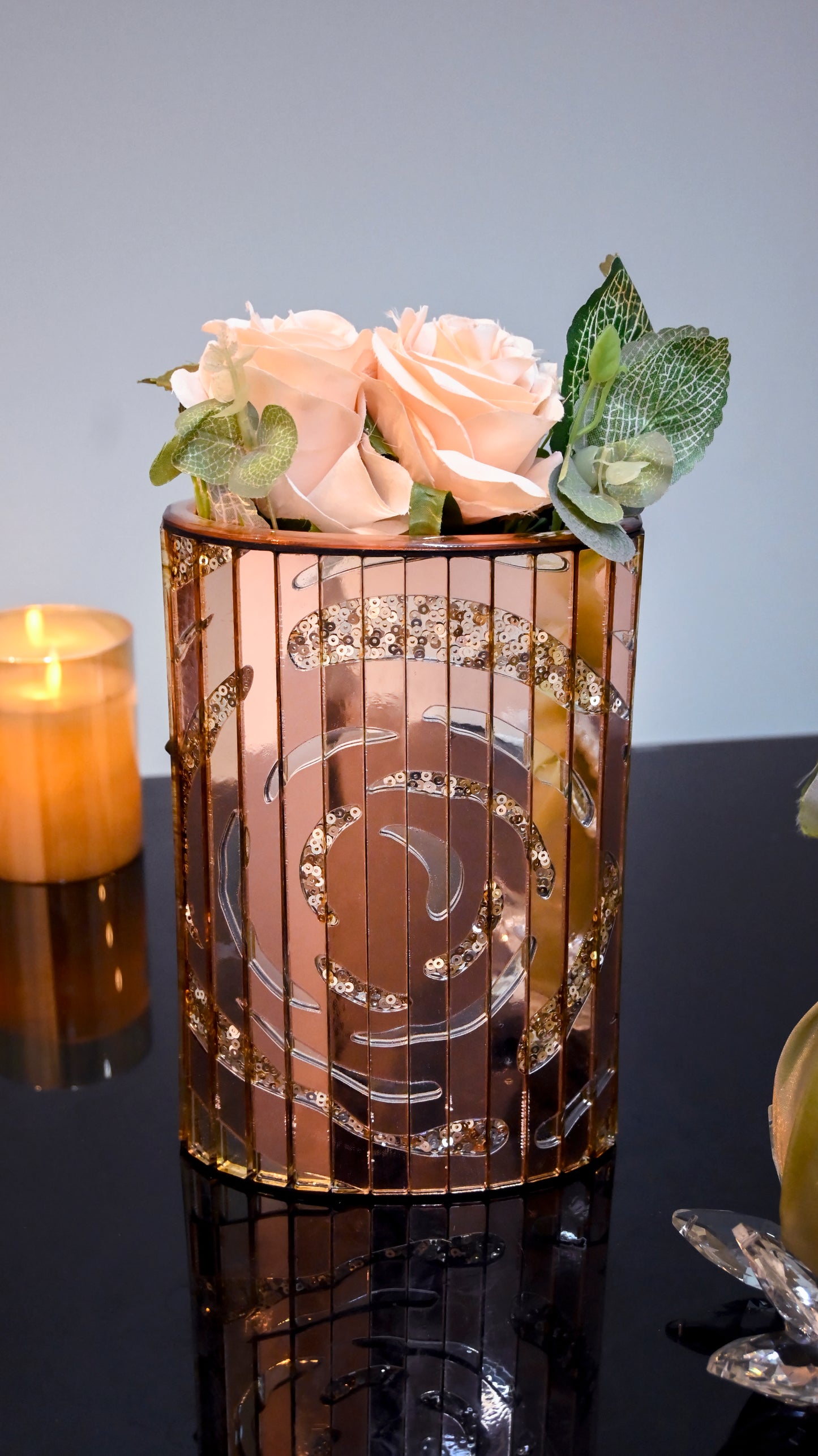 Rose Gold Silver Rosette Sequins: Capsule Vase
