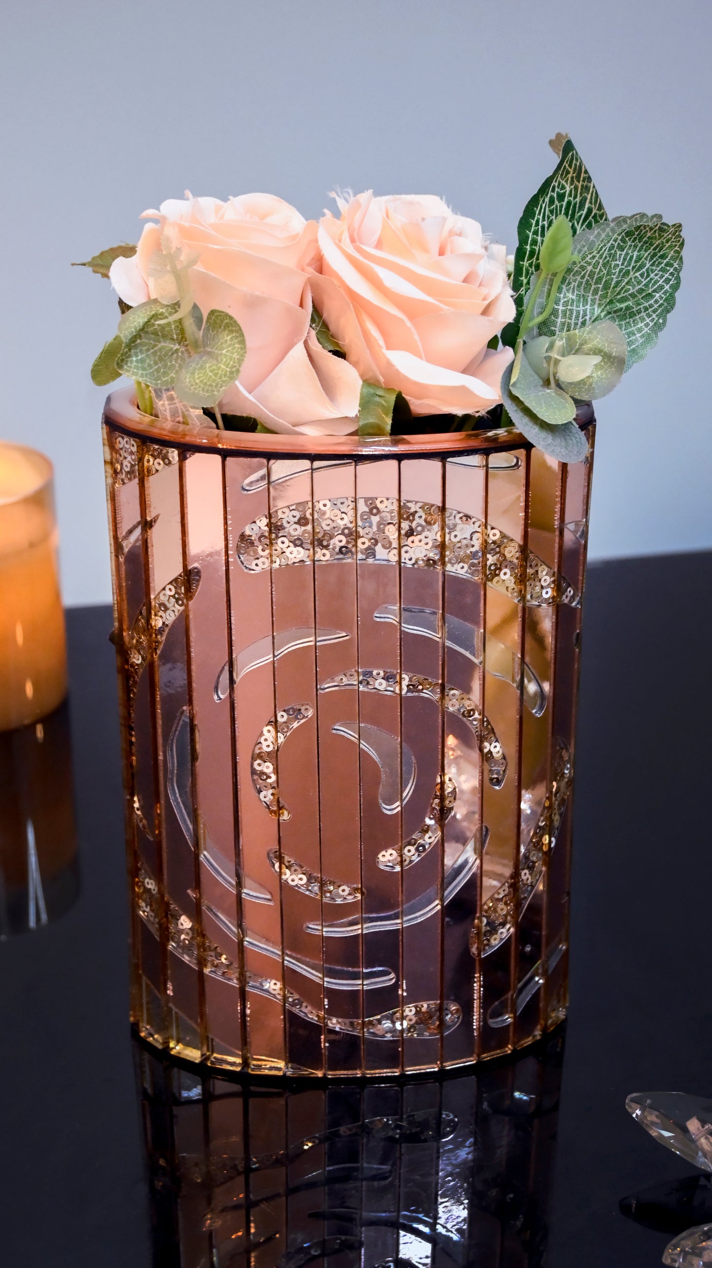 Rose Gold Silver Rosette Sequins: Capsule Vase