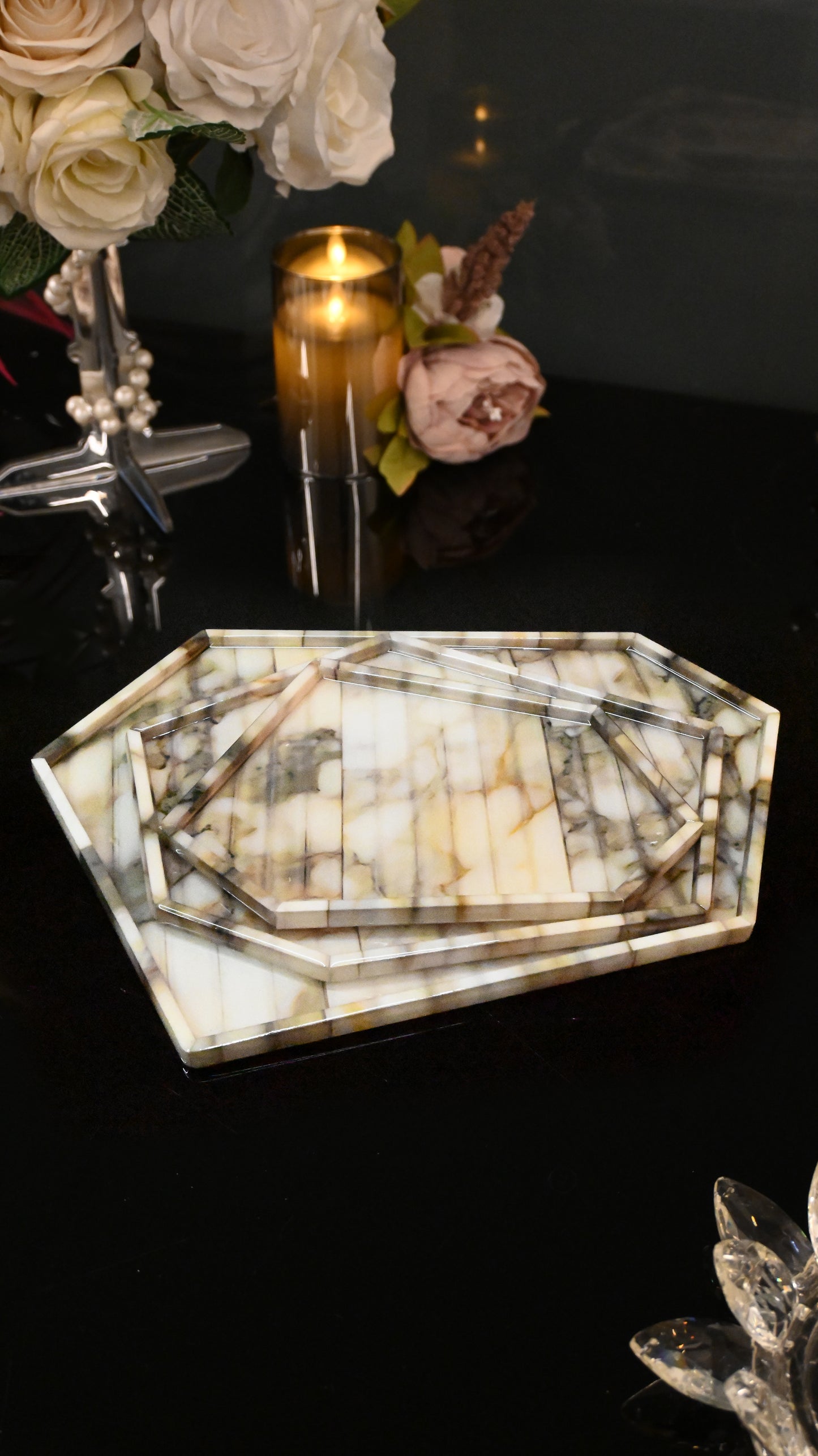 Fluted Marble Green: Hexagonal Platter Tray
