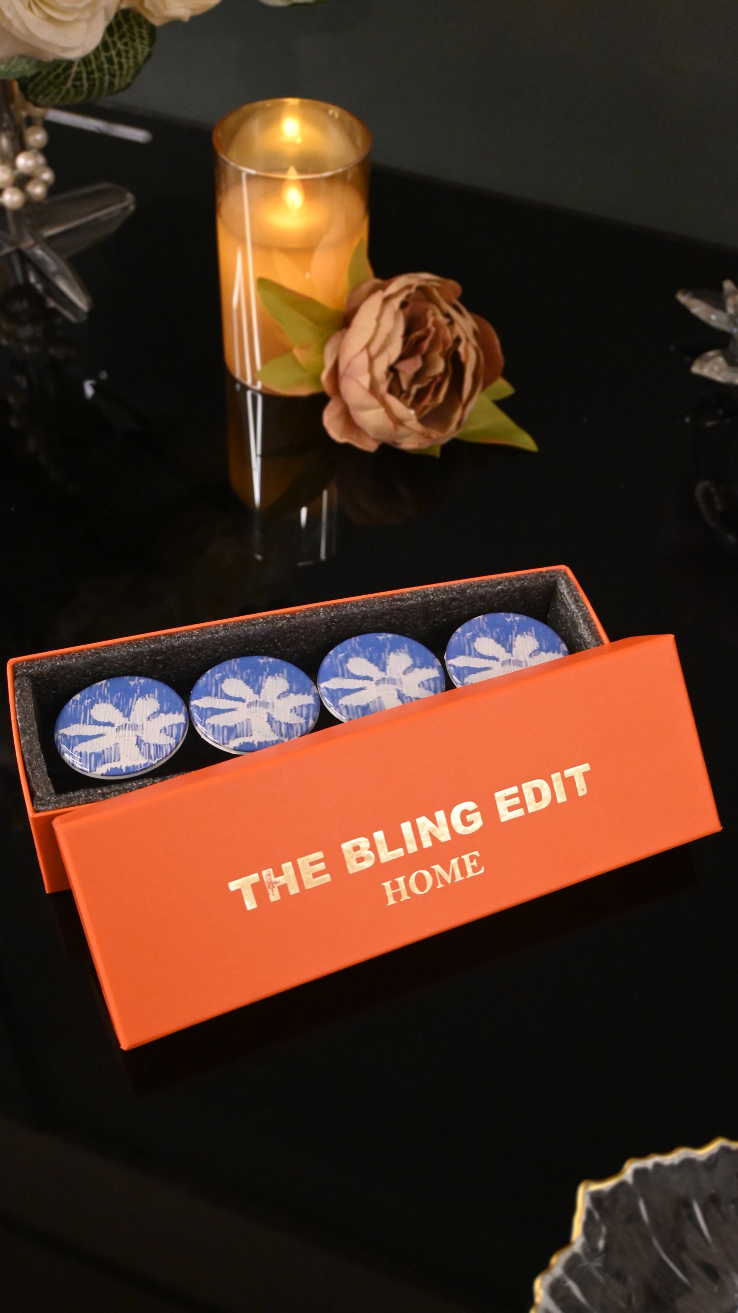 Floral Blue: Napkin Ring (Set Of 4)