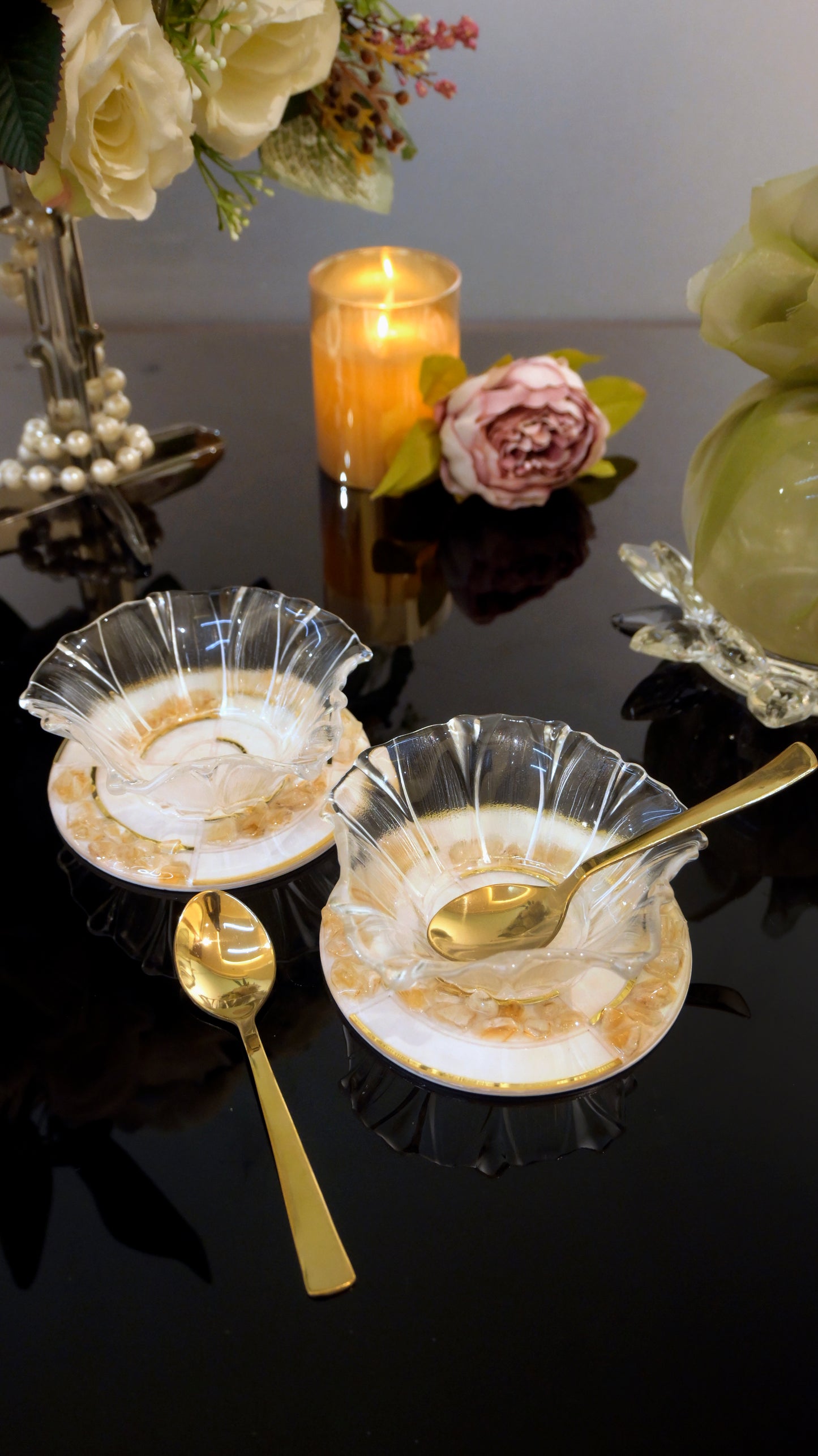 High-Low Stones Golden: Flower Bowl (Set Of 2)