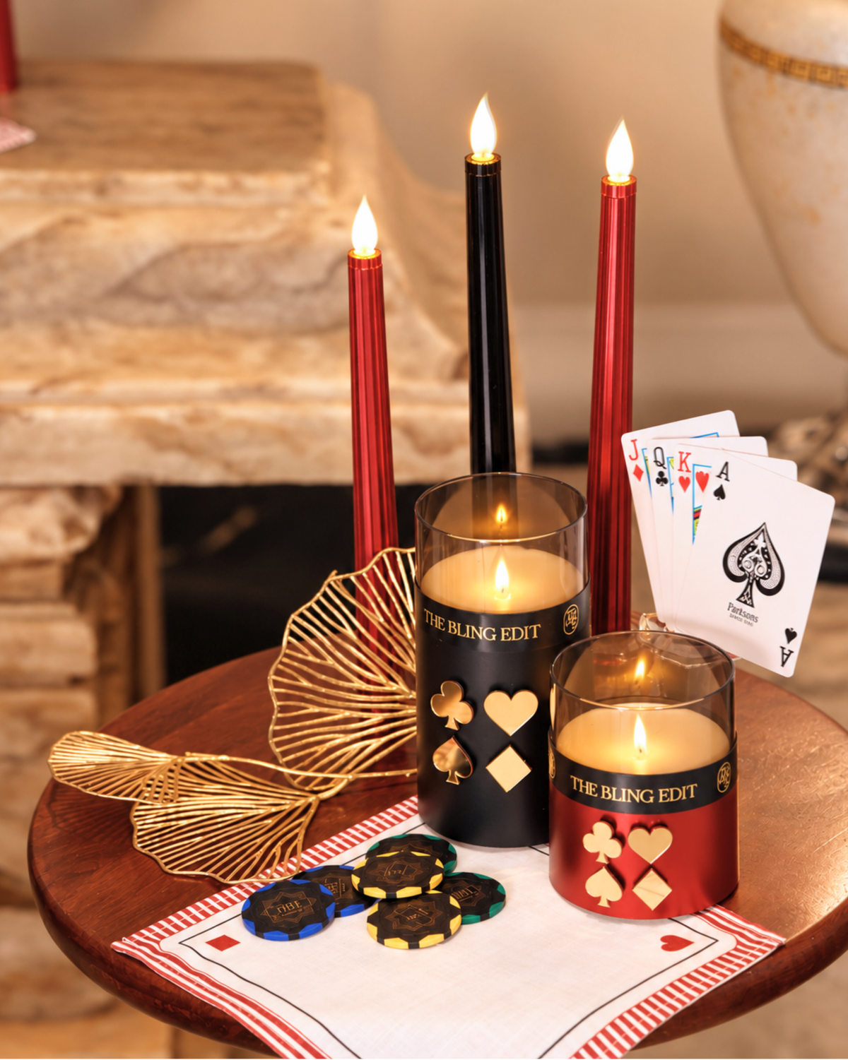 Games Night: Metallic Black Pillar Candle (Set of 3)
