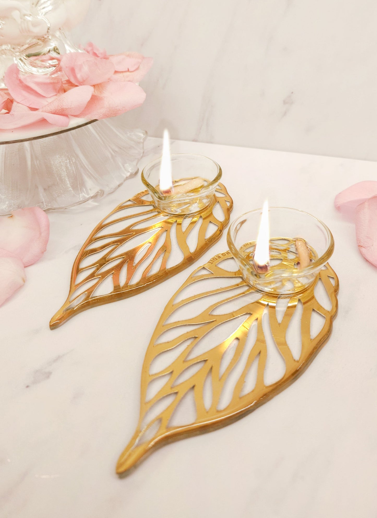 Gold Flat Leaf Diya (Set Of 2)