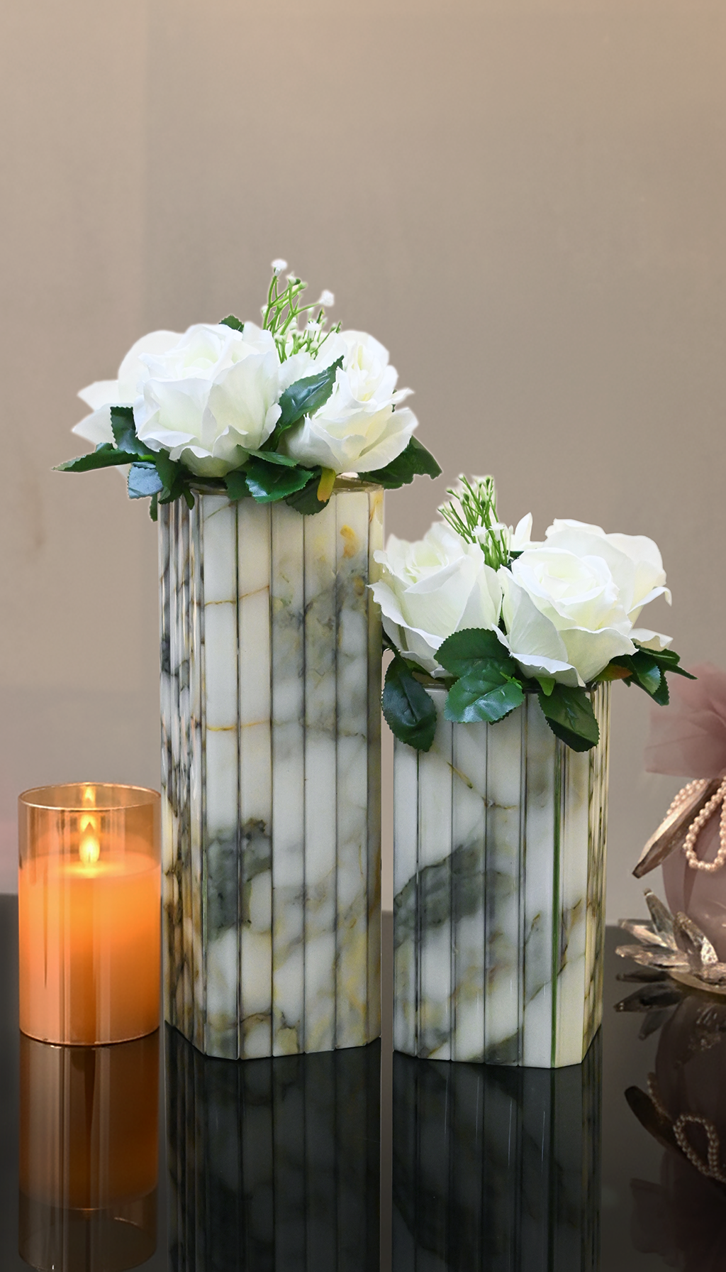 Fluted Marble Green: Flexi Long Vase