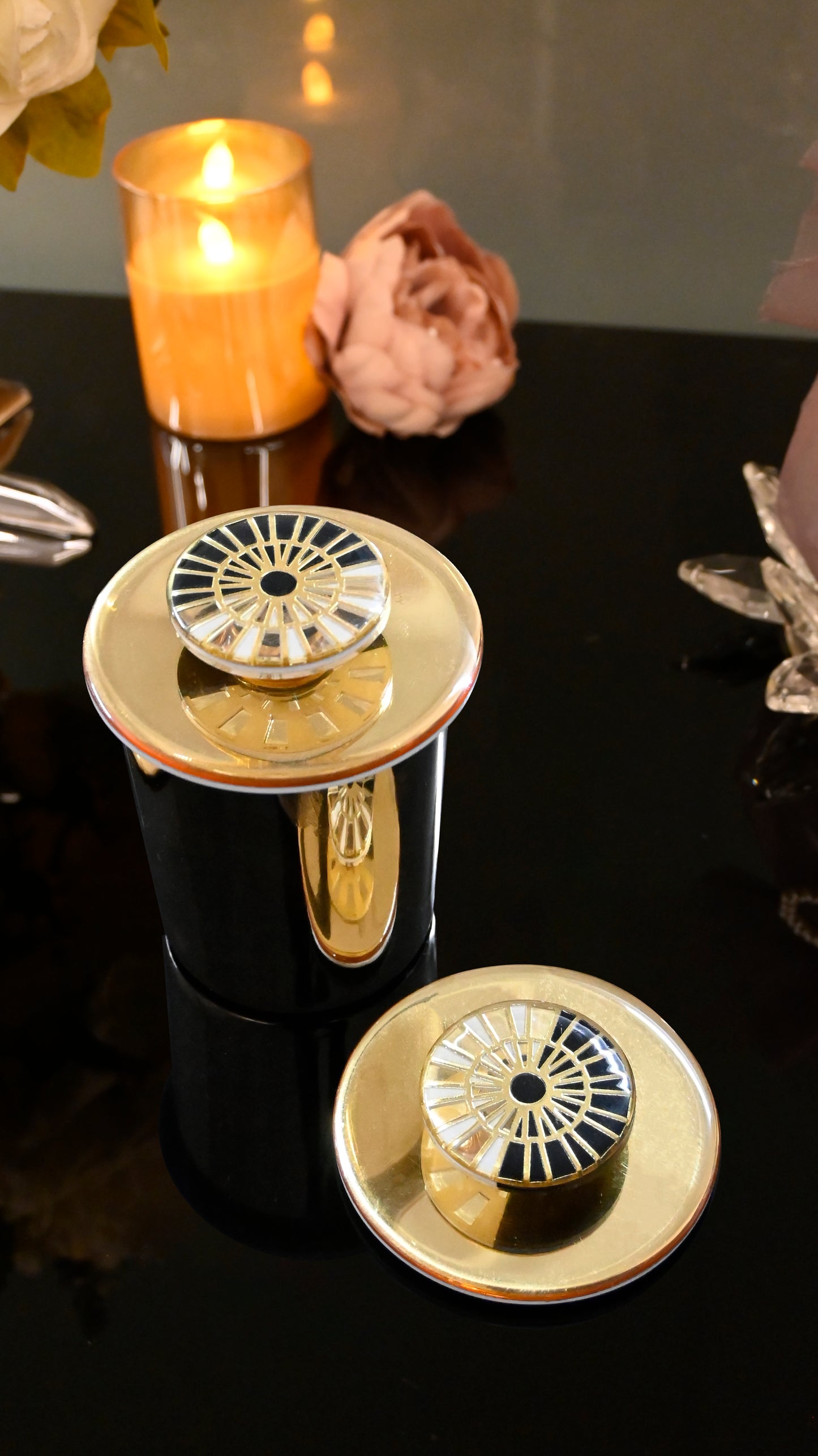Black & White Gold Web: Lids (Set Of 2)