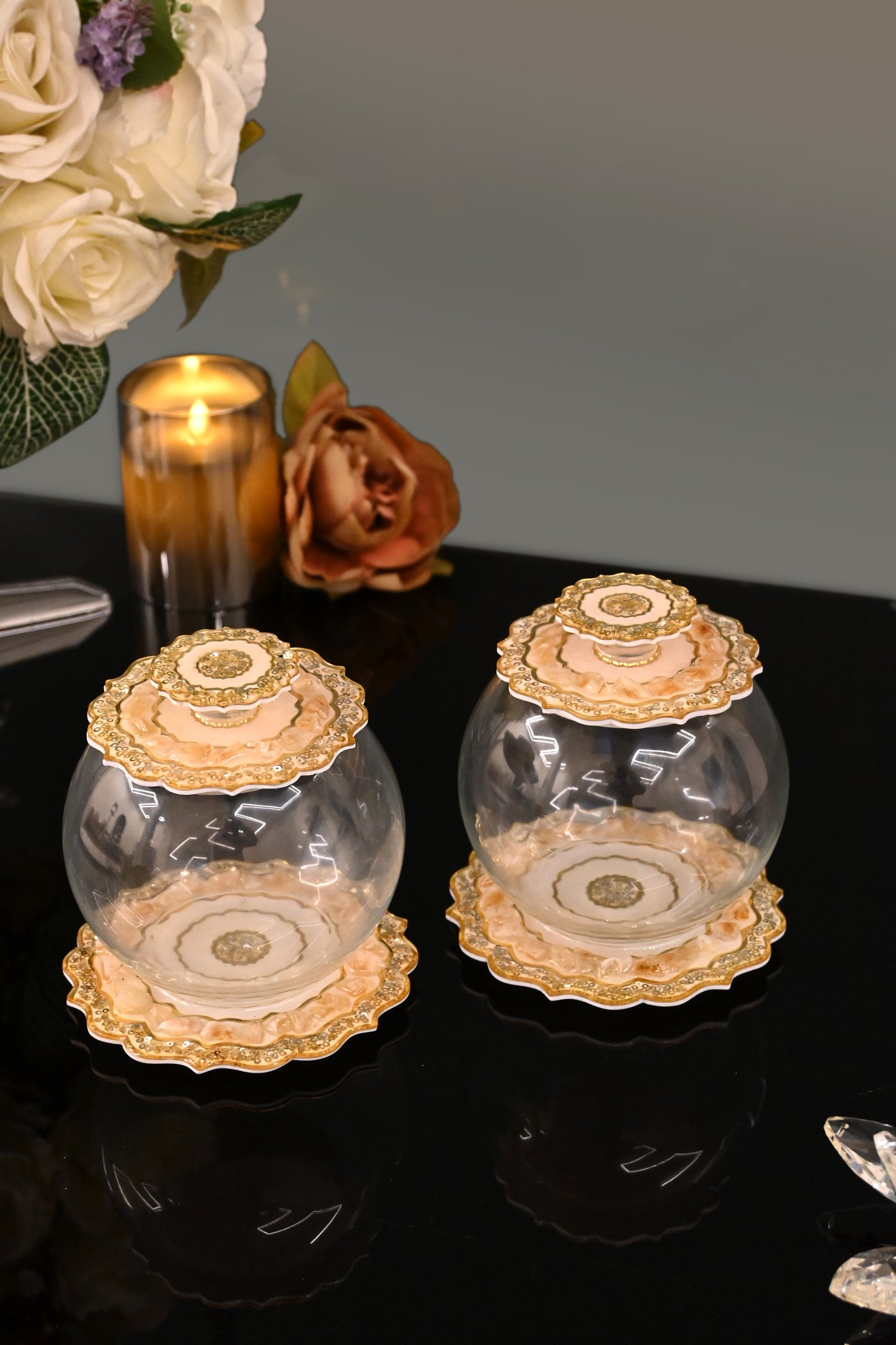 Rose Stones Golden: Jar With Lid (Set Of 1)