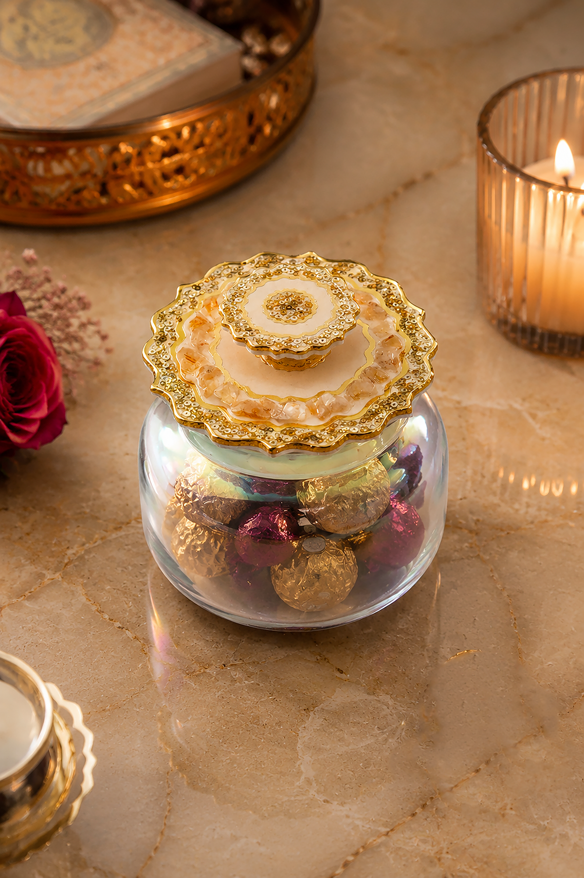 Rose Stones Golden: Jar With Lid