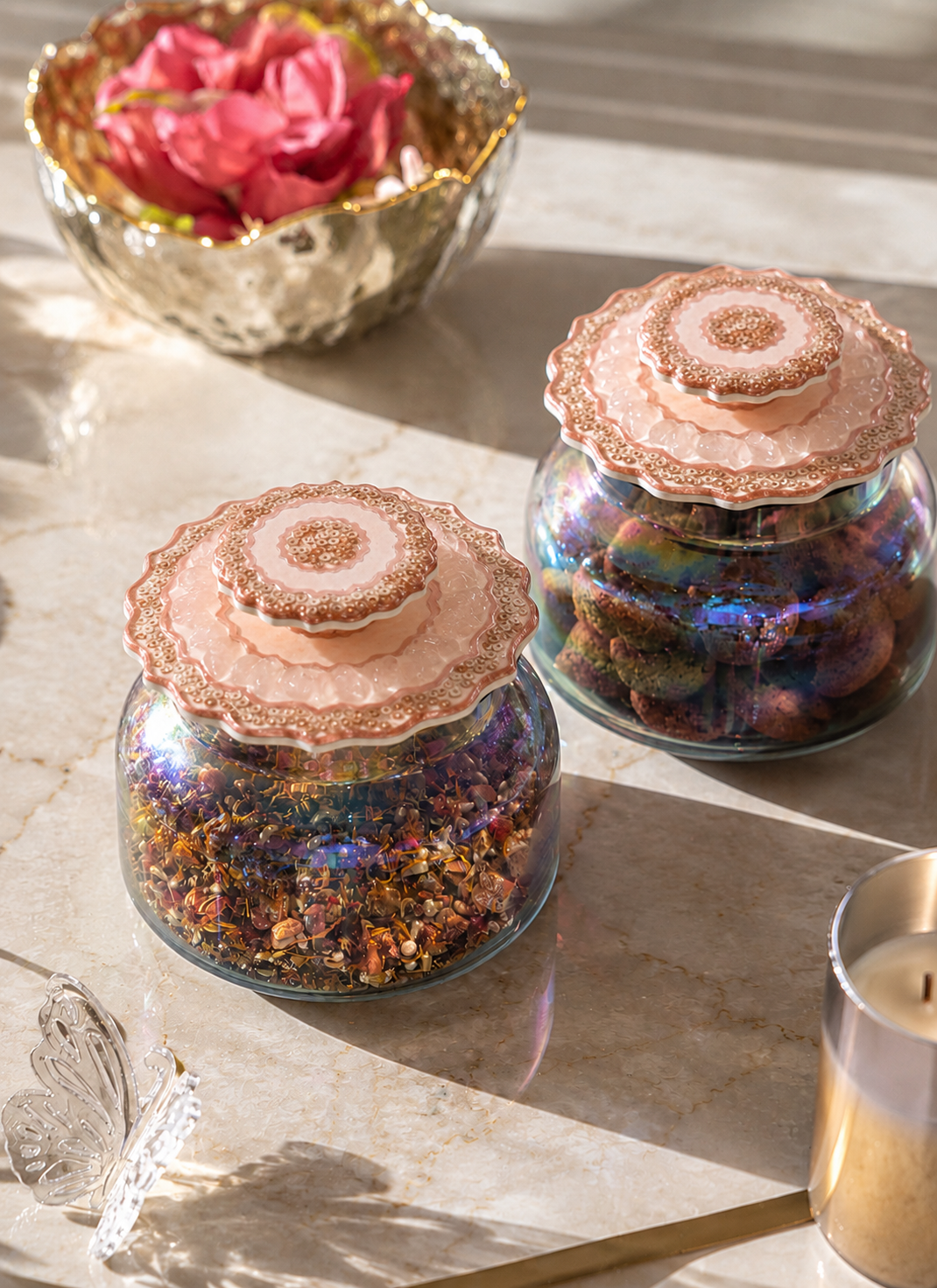 Rose Gold Rose Stones: Jar With Lid (Set of 1)
