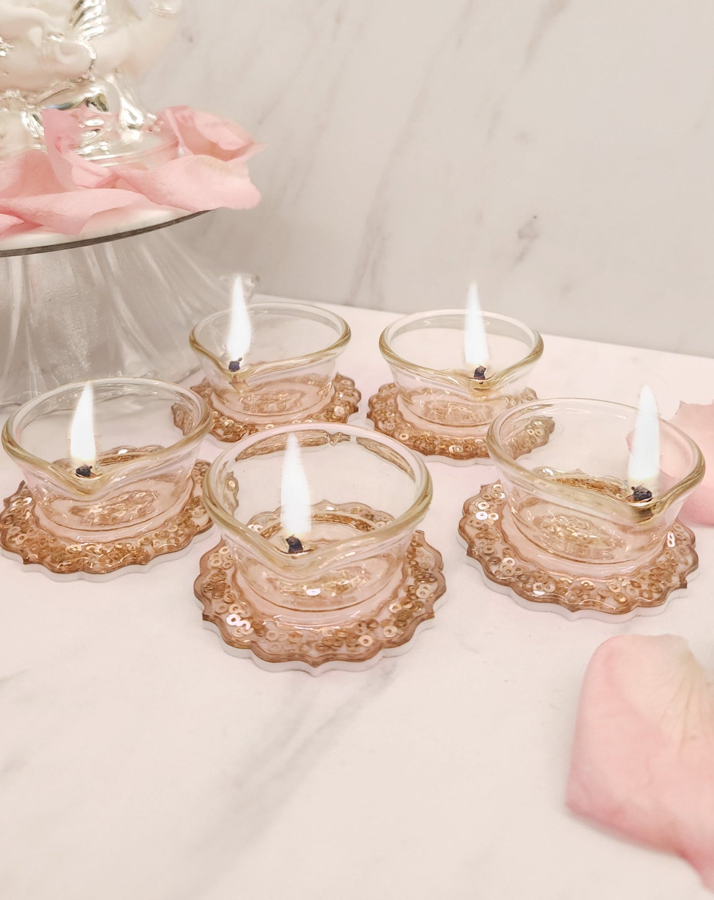 Rose Gold Rose: Diyas (Set Of 5)