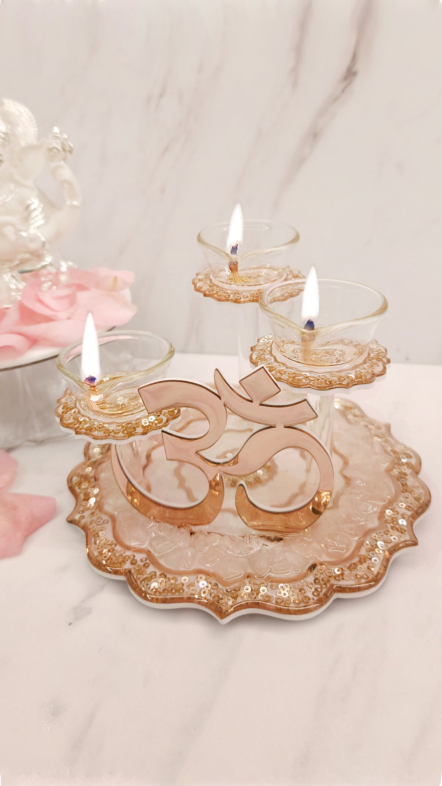 Rose Gold Rose Stones: Om 3 Stand Diya