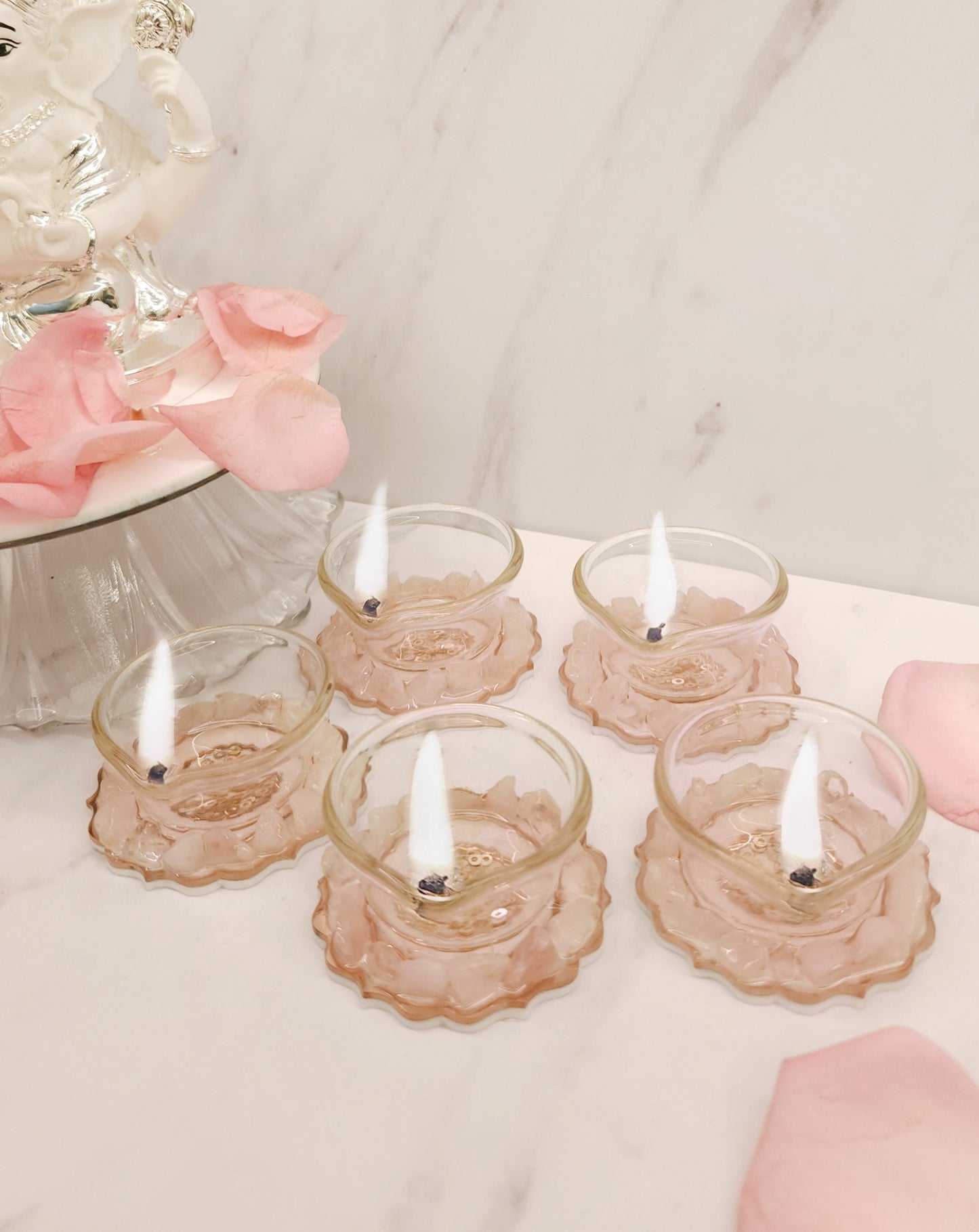 Rose Gold Rose Stones: Diyas (Set Of 5)